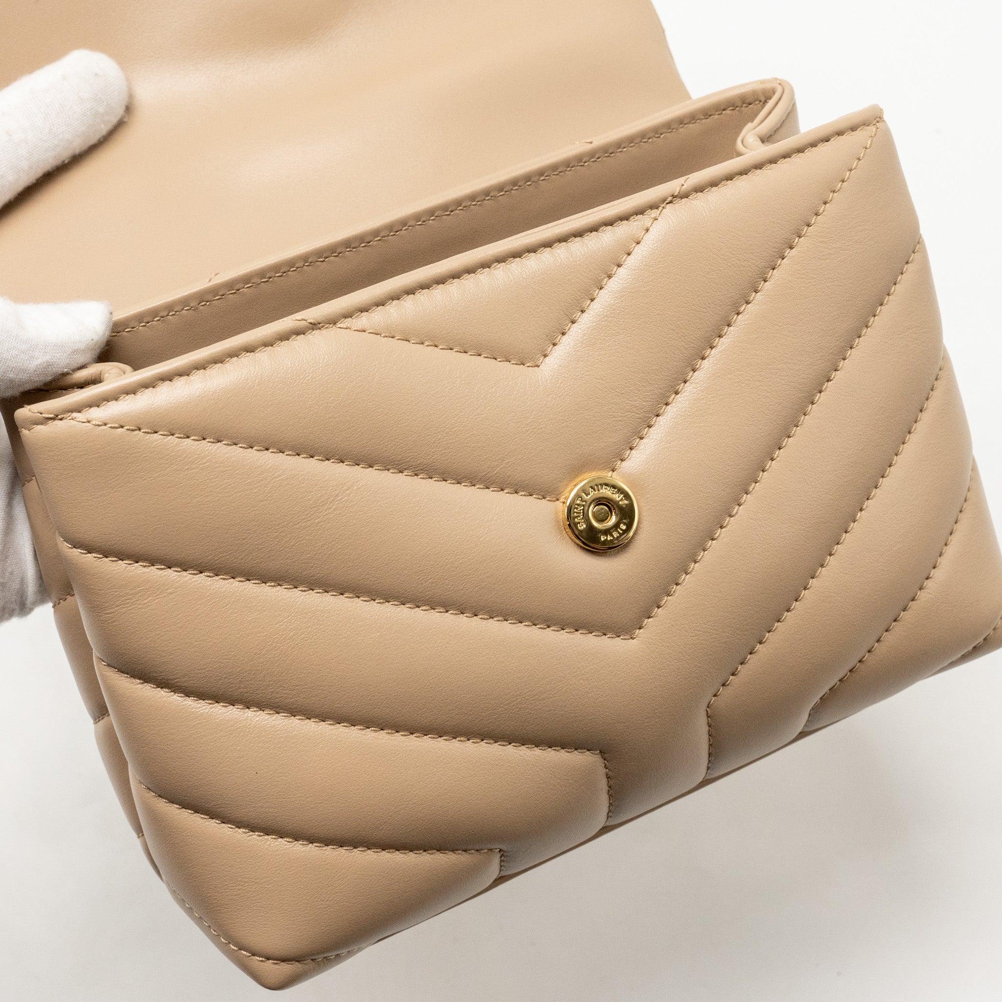 SAINT LAURENT/YSL MINI TOY LOULOU STRAP BAG CALFSKIN DARK BEIGE GHW