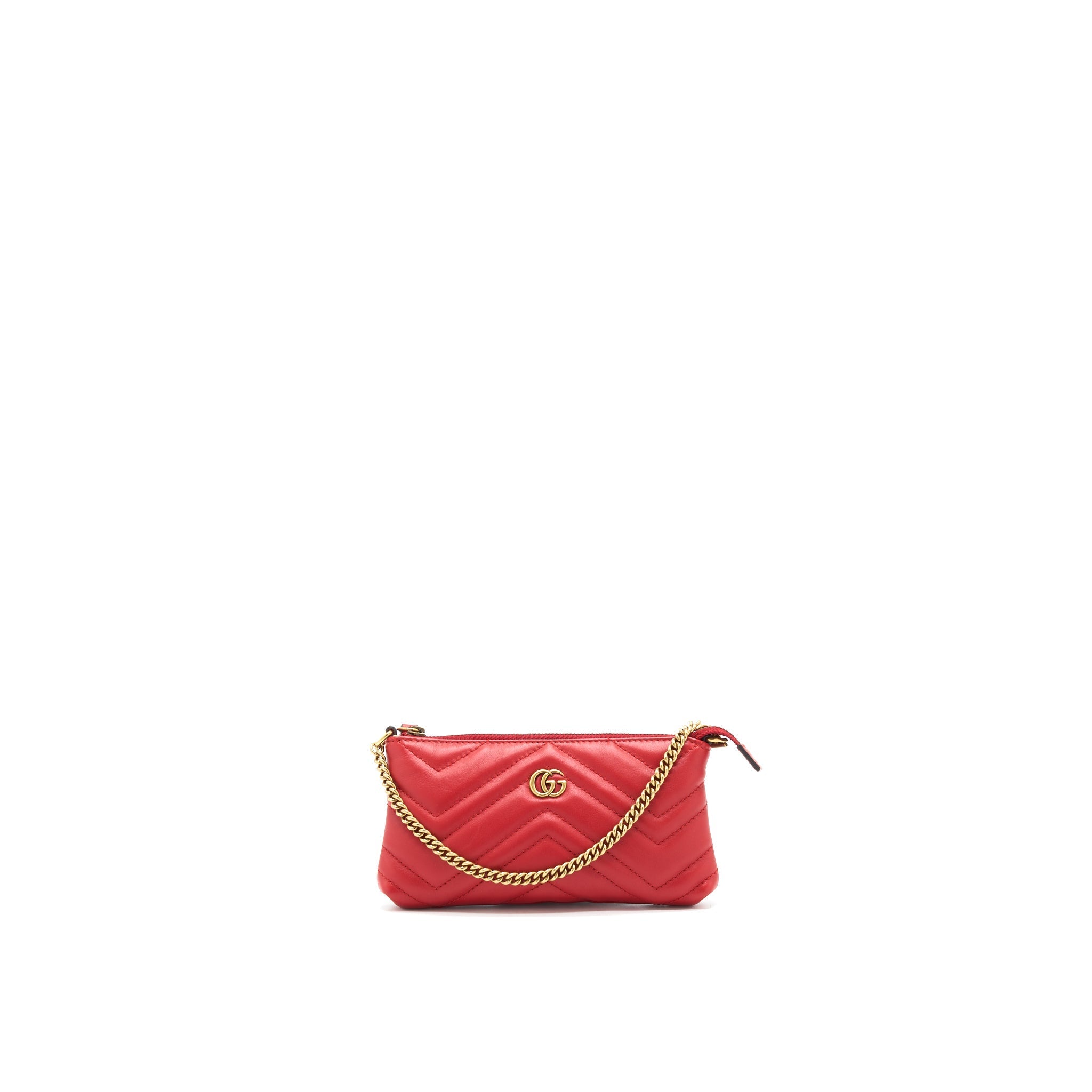 GUCCI MARMONT MINI POUCH WITH CHAIN RED GHW