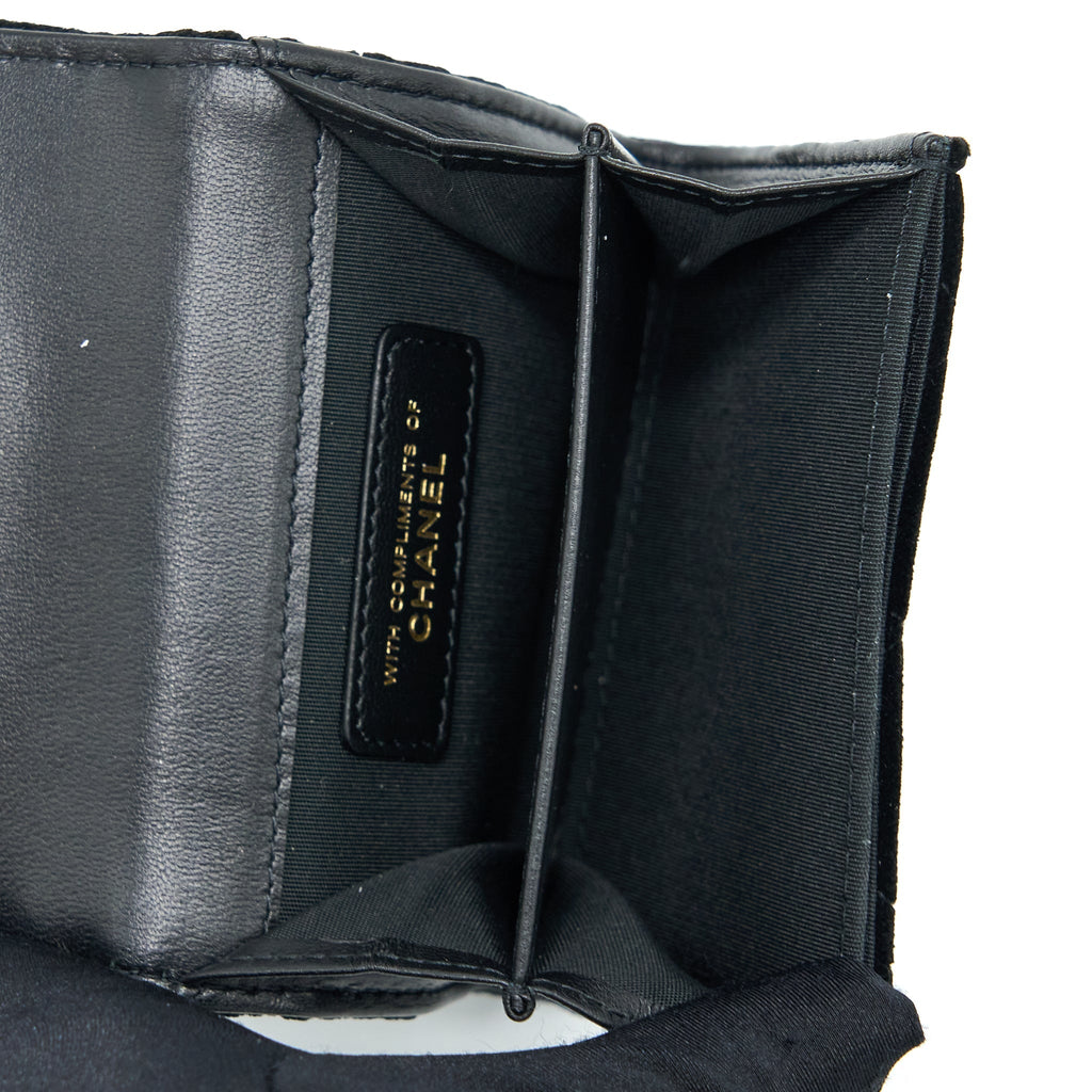 CHANEL SMALL FLAP WALLET VELVET BLACK LGHW