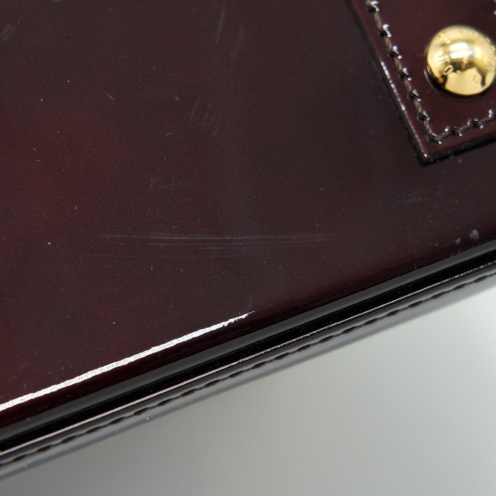 LOUIS VUITTON ALMA BB PATENT AMARANTE RAYE GHW