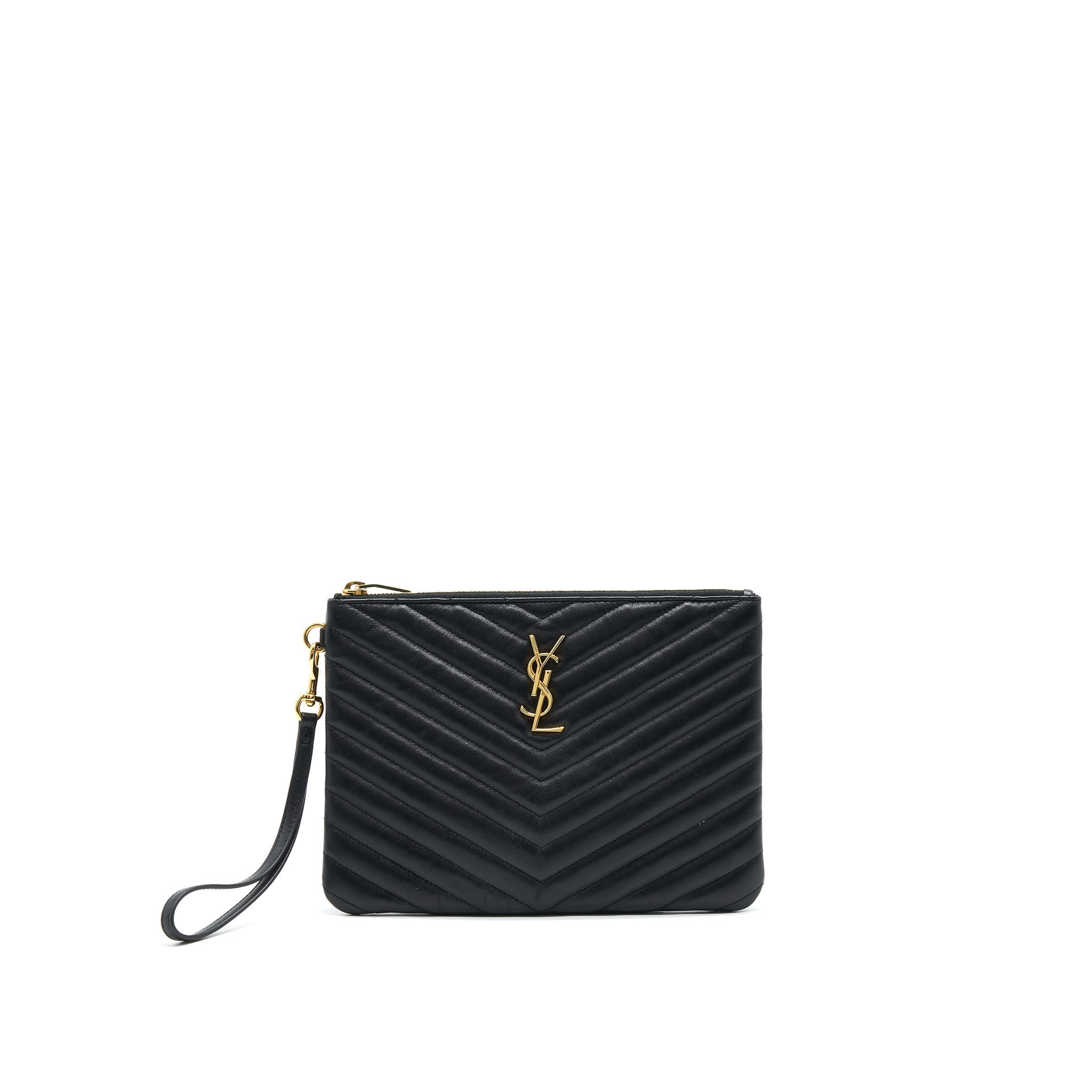 SAINT LAURENT MONOGRAM QUILTED LEATHER POUCH BLACK GHW