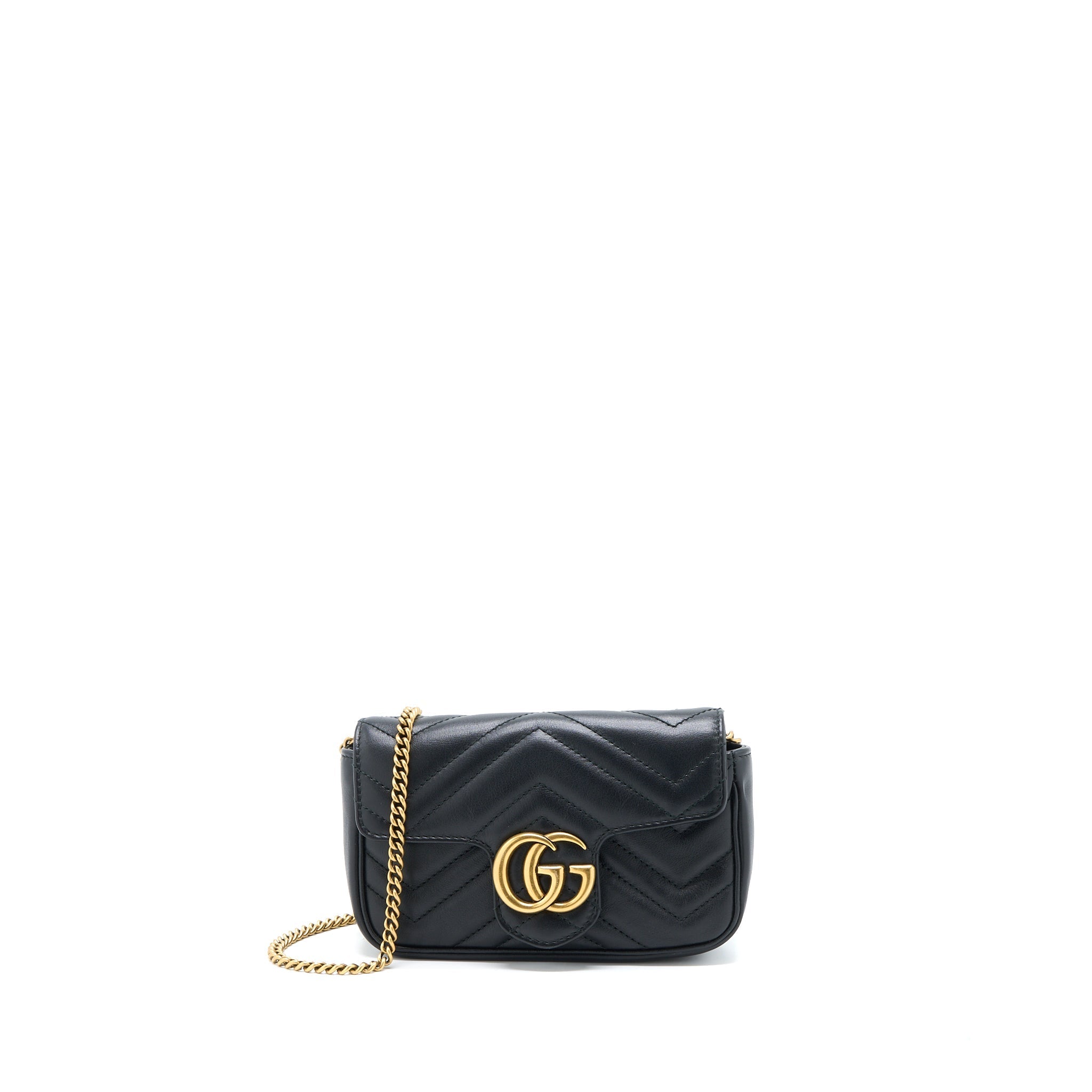 GUCCI GG MARMONT SUPER MINI CHAIN BAG CALFSKIN BLACK BRUSHED GHW