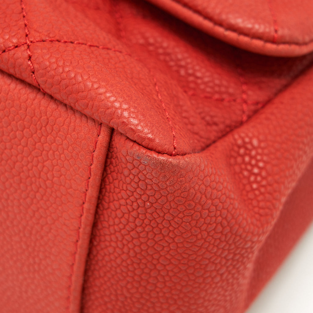 CHANEL TOP HANDLE RECTANGULAR FLAP BAG GRAINED CALFSKIN RED GHW