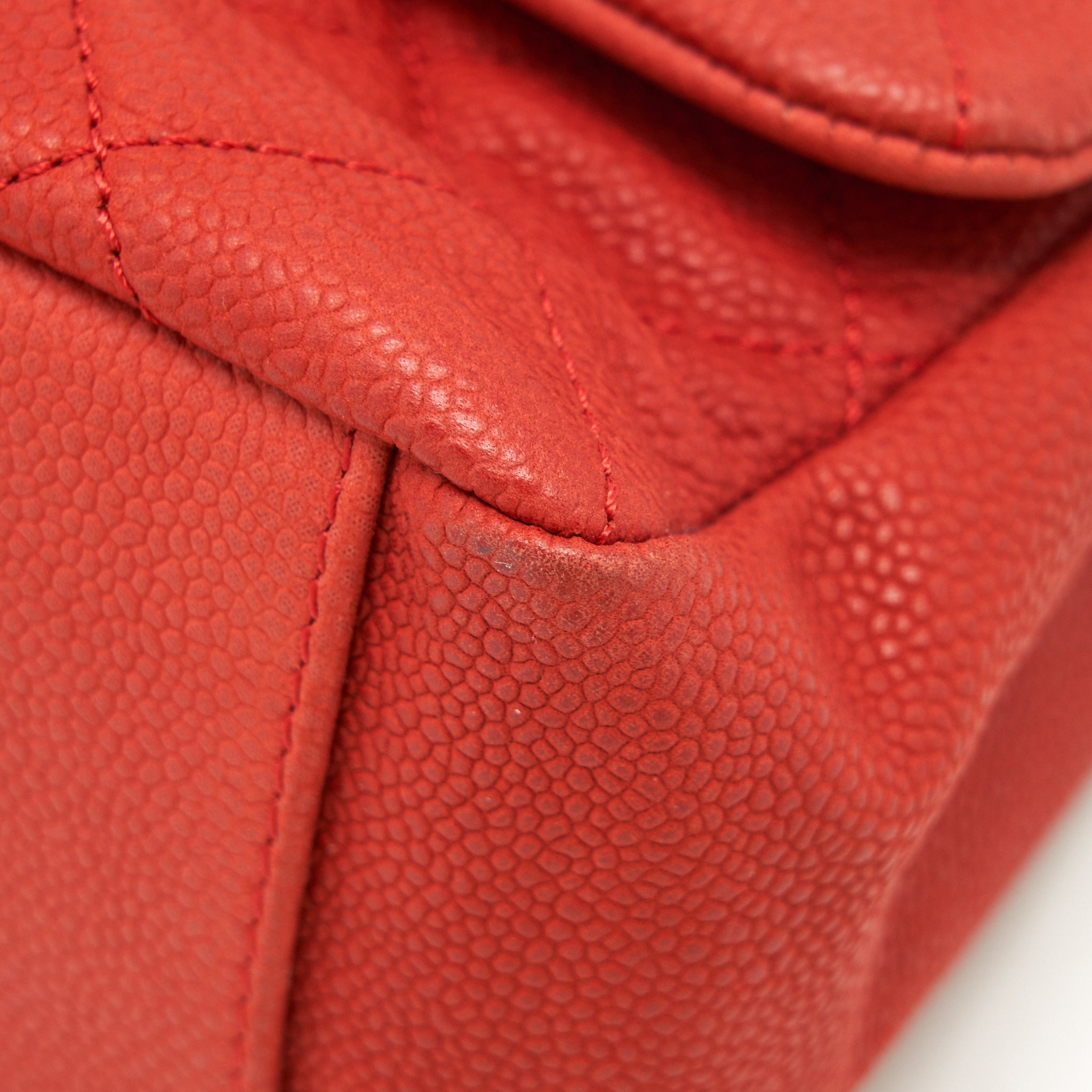 CHANEL TOP HANDLE RECTANGULAR FLAP BAG GRAINED CALFSKIN RED GHW