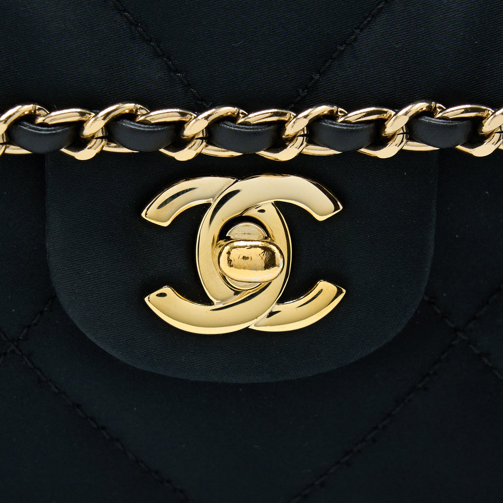 CHANEL SEASONAL FLAP BAG FABRIC BLACK GHW