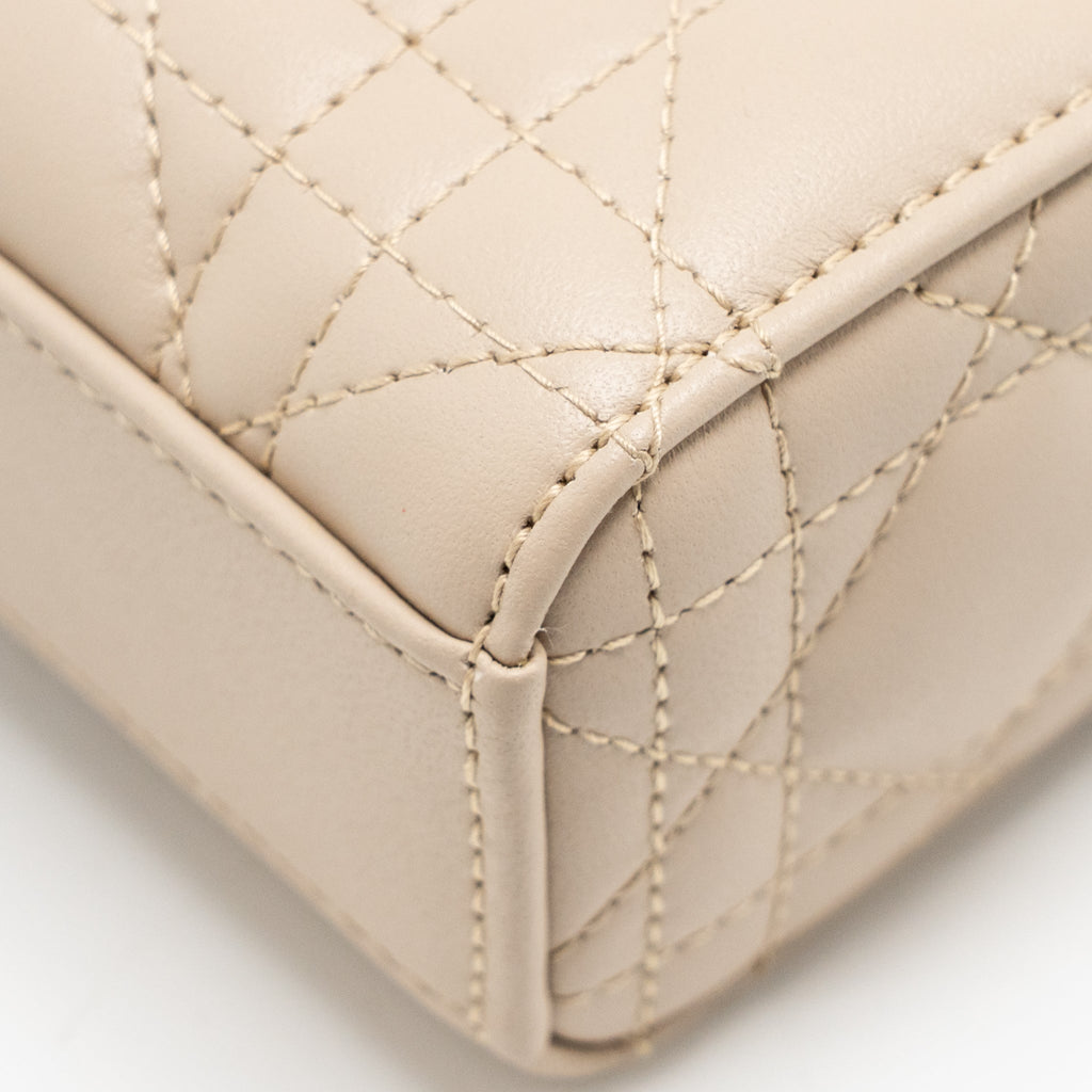 DIOR MEDIUM LADY D-JOY BAG CANNAGE LAMBSKIN POWDER BEIGE LGHW