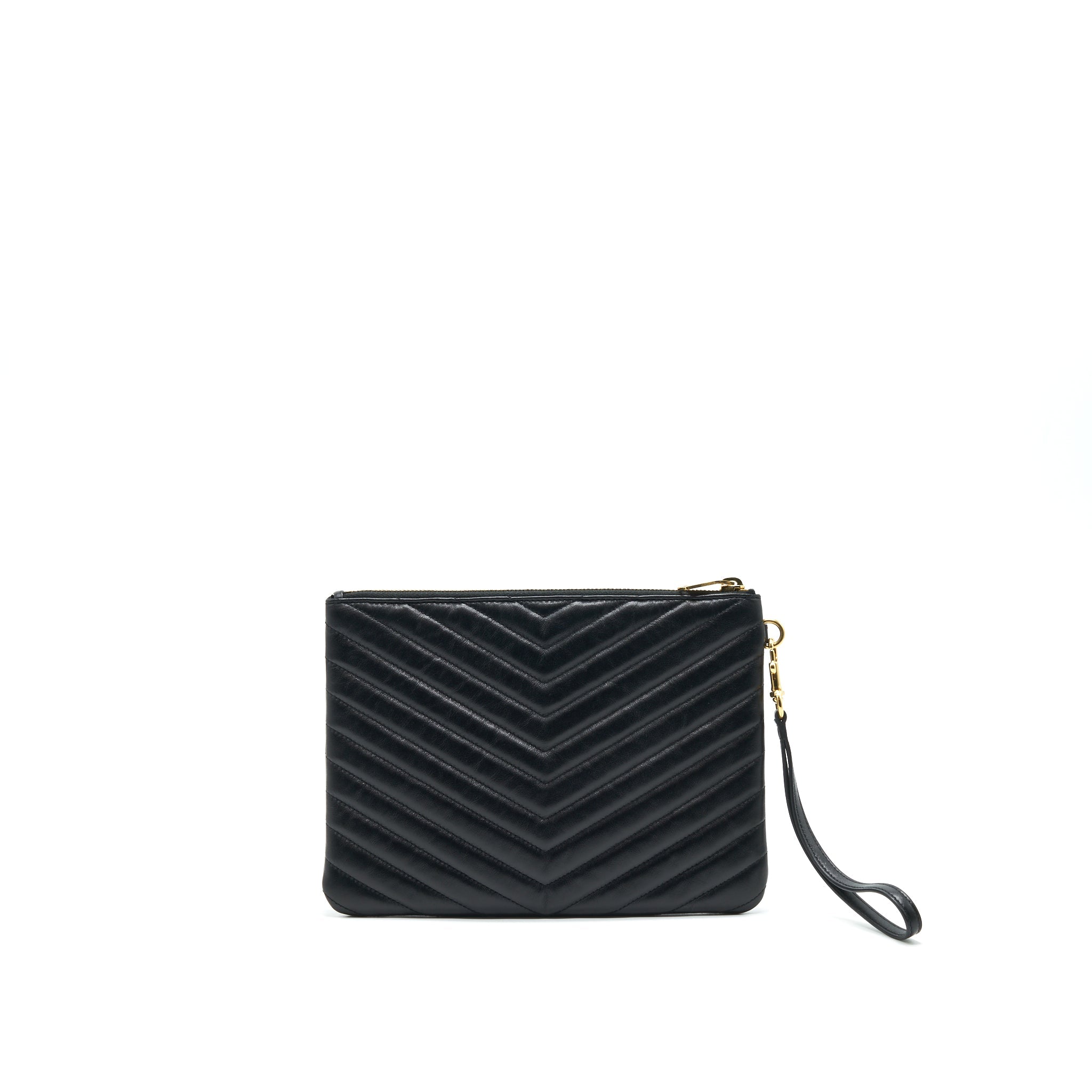SAINT LAURENT MONOGRAM QUILTED LEATHER POUCH BLACK GHW