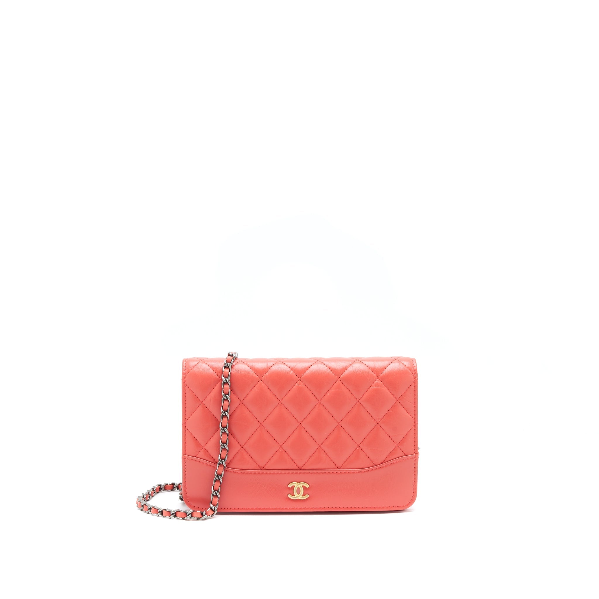CHANEL WALLET ON CHAIN CORAL PINK DOUBLE COLOUR HARDWARE