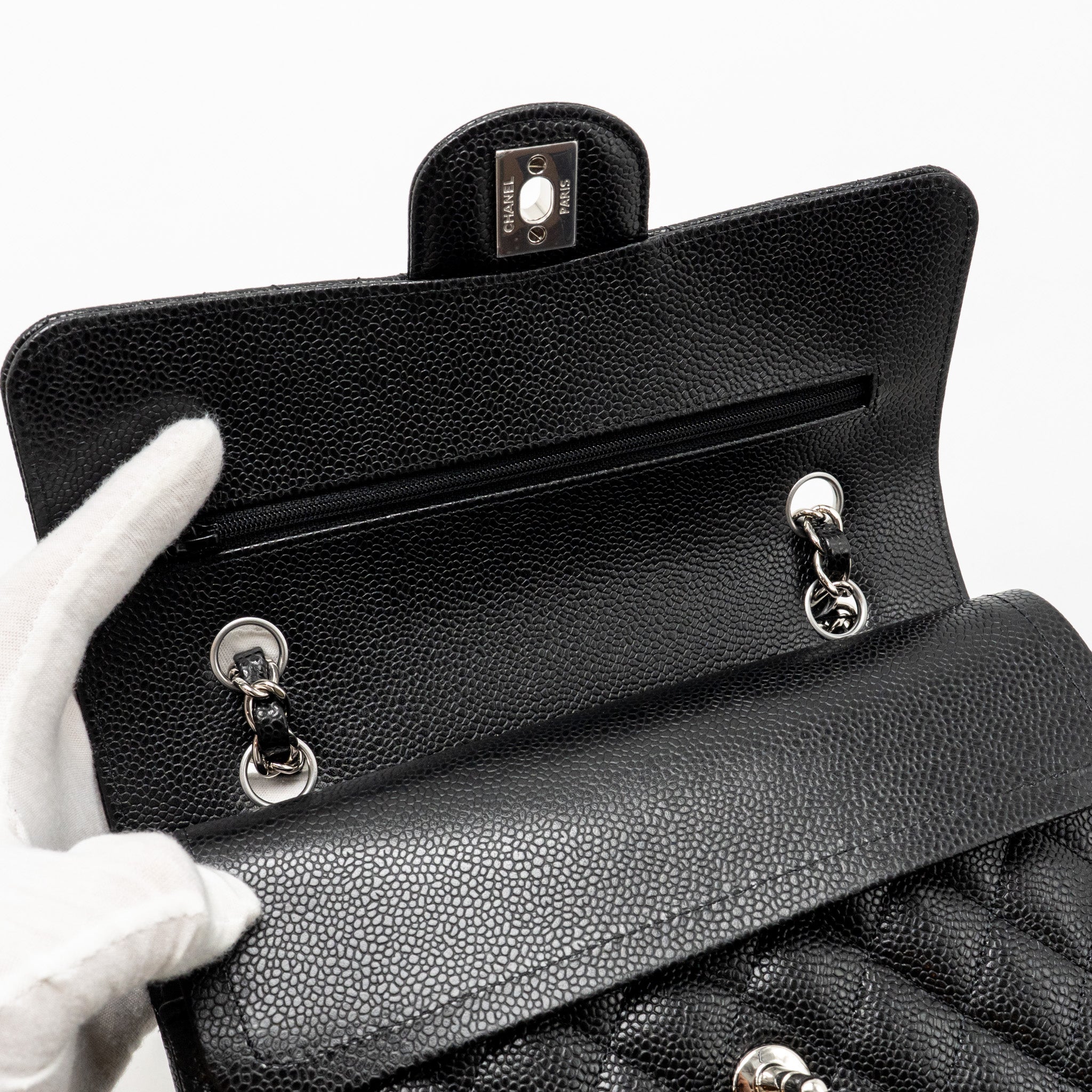 CHANEL SMALL CLASSIC DOUBLE FLAP BAG CAVIAR BLACK SHW