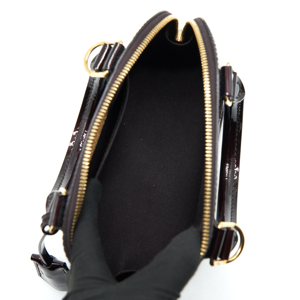LOUIS VUITTON ALMA BB PATENT AMARANTE RAYE GHW