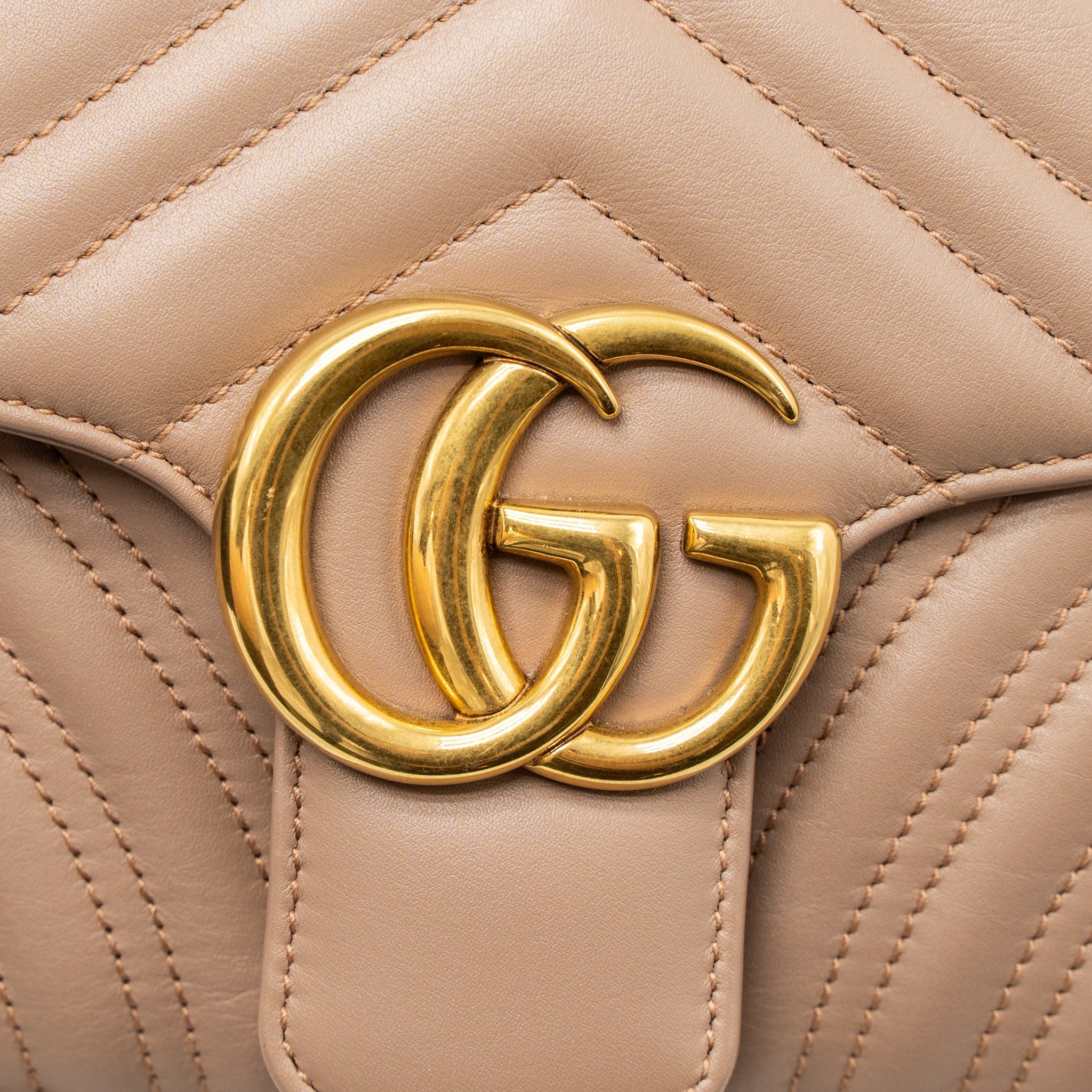 GUCCI SMALL GG MARMONT BAG CALFSKIN BEIGE BRUSHED GHW