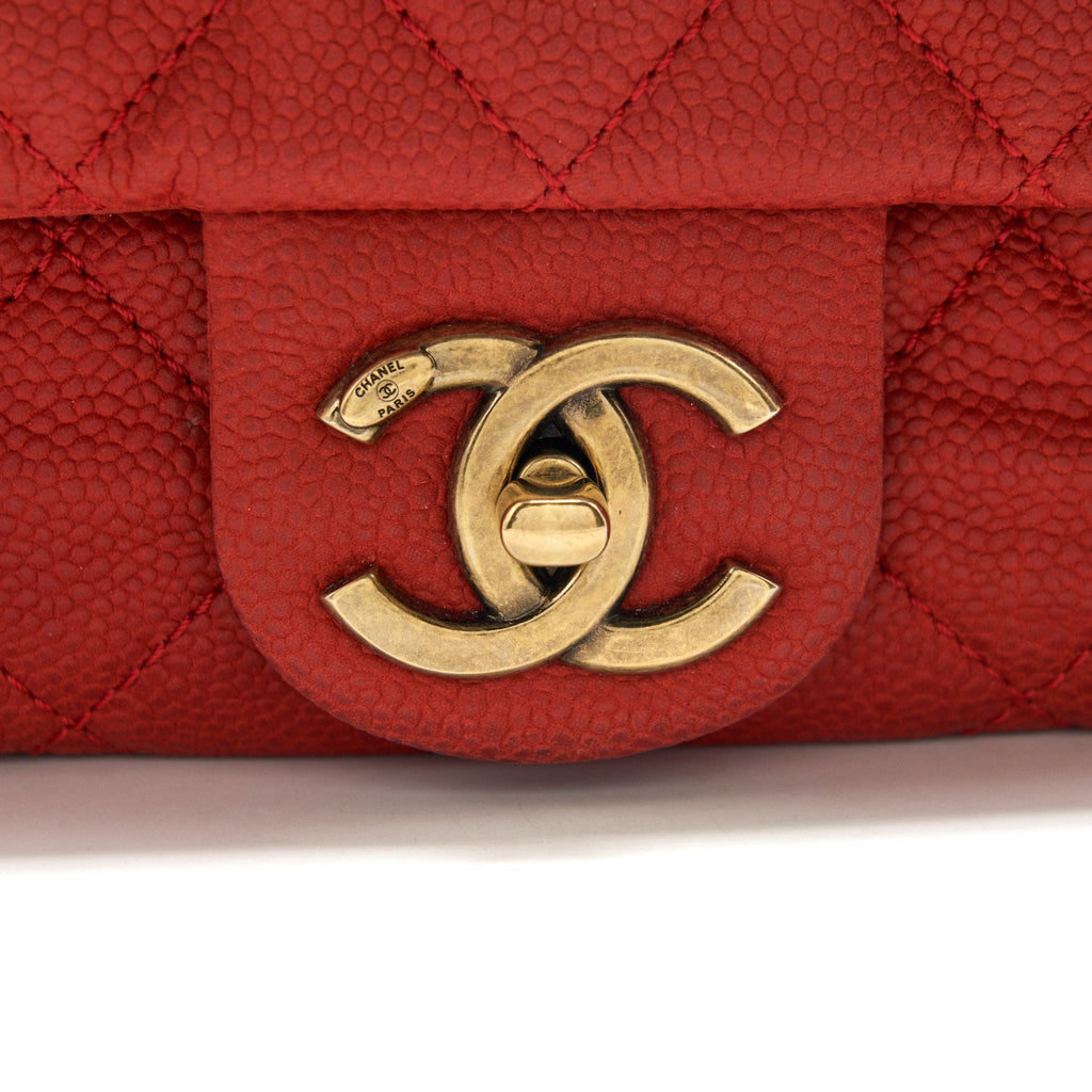 CHANEL TOP HANDLE RECTANGULAR FLAP BAG GRAINED CALFSKIN RED GHW