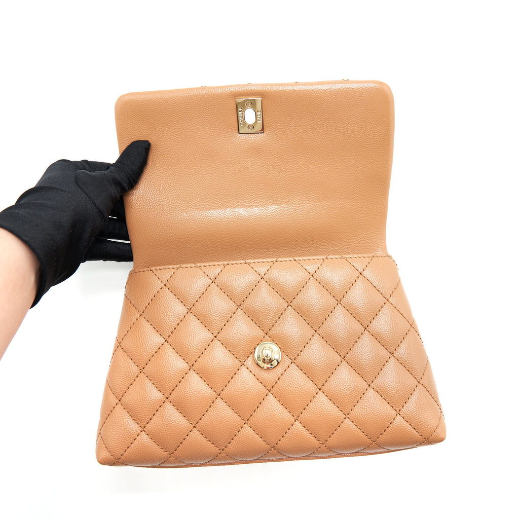 CHANEL 21P SMALL COCO HANDLE CAVIAR NB356 CARAMEL LGHW