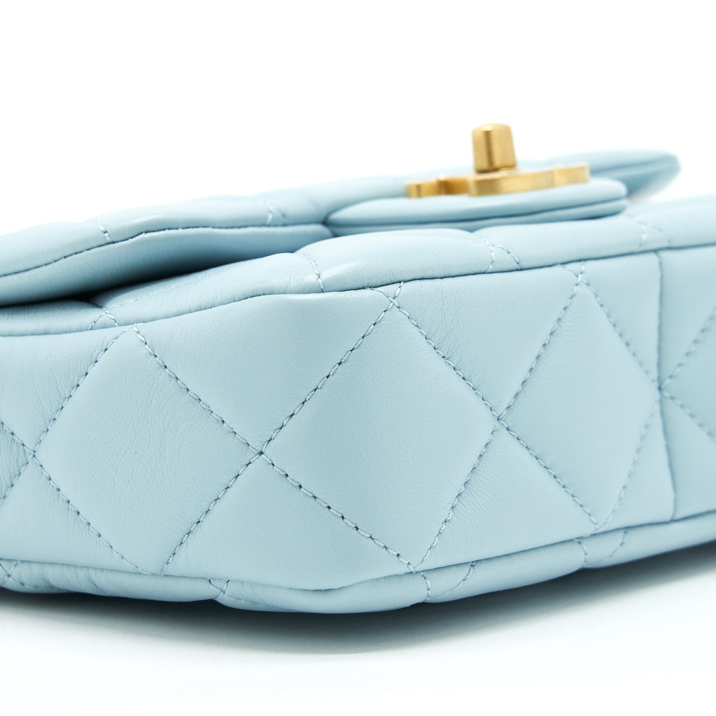 CHANEL 22P SEASONAL MINI SQUARE FLAP BAG LAMBSKIN LIGHT BLUE GHW