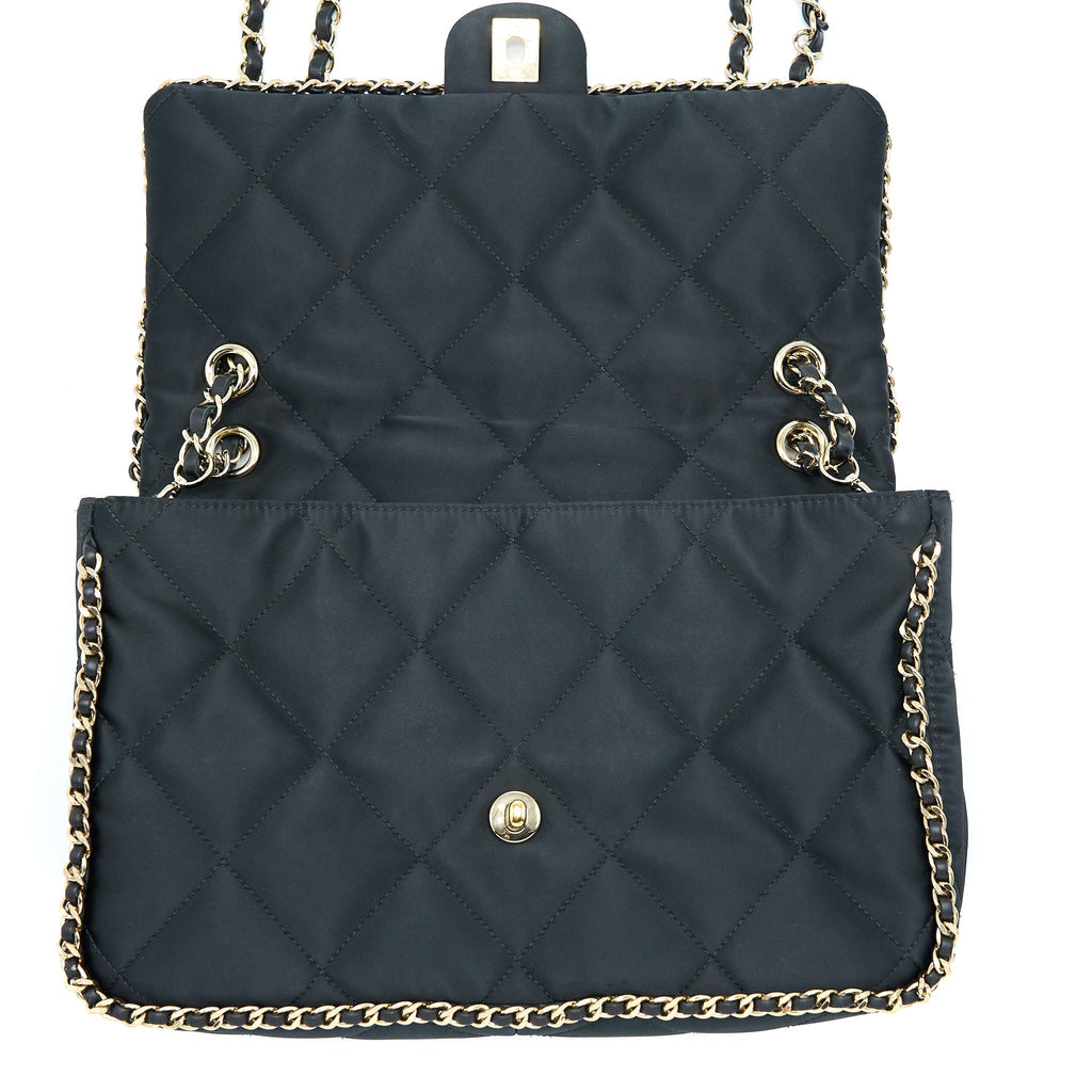CHANEL SEASONAL FLAP BAG FABRIC BLACK GHW
