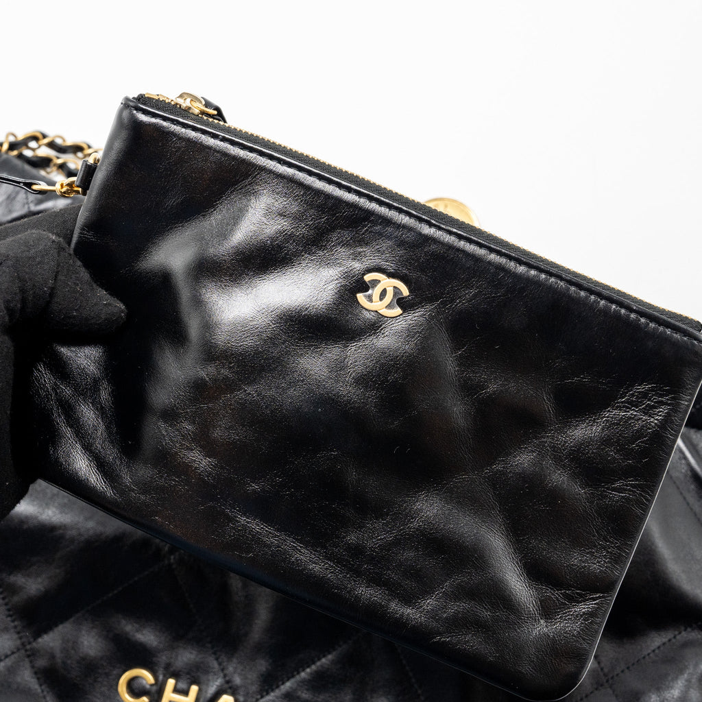 CHANEL MEDIUM 22 BAG SHINY CALFSKIN BLACK GHW (MICROCHIP)