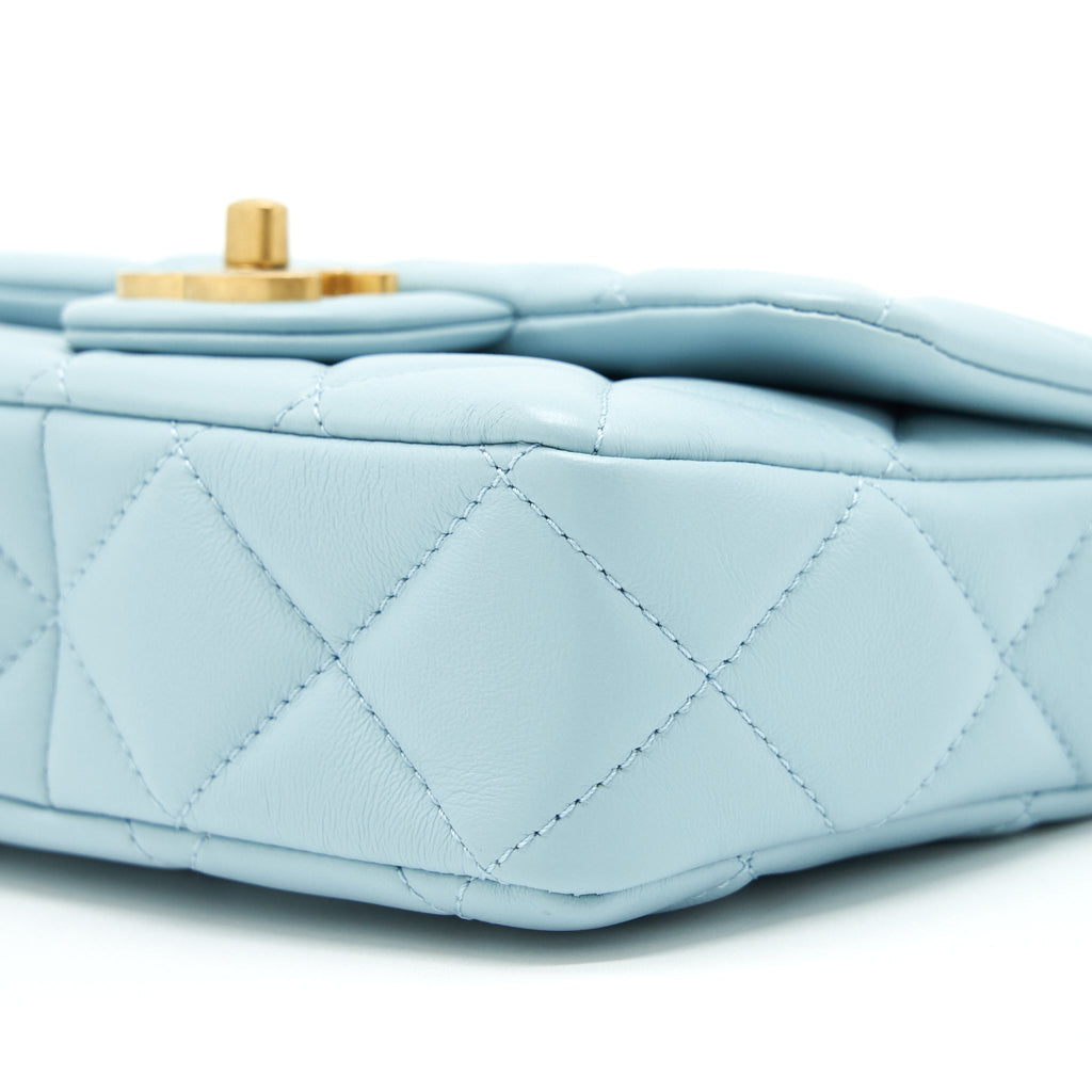 CHANEL 22P SEASONAL MINI SQUARE FLAP BAG LAMBSKIN LIGHT BLUE GHW