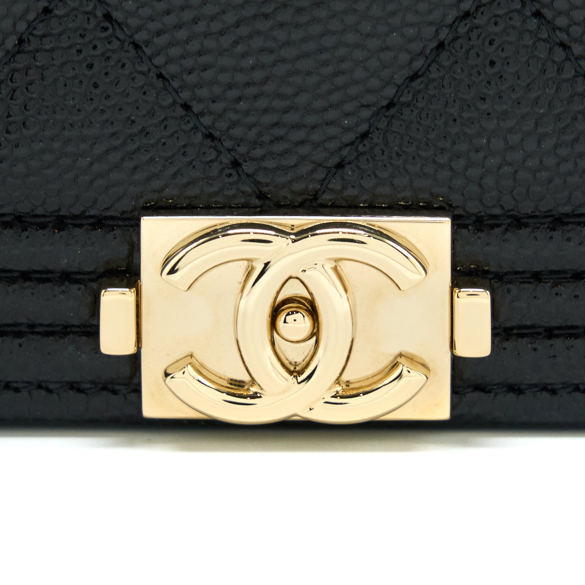 CHANEL BOY WALLET ON CHAIN CAVIAR BLACK LGHW