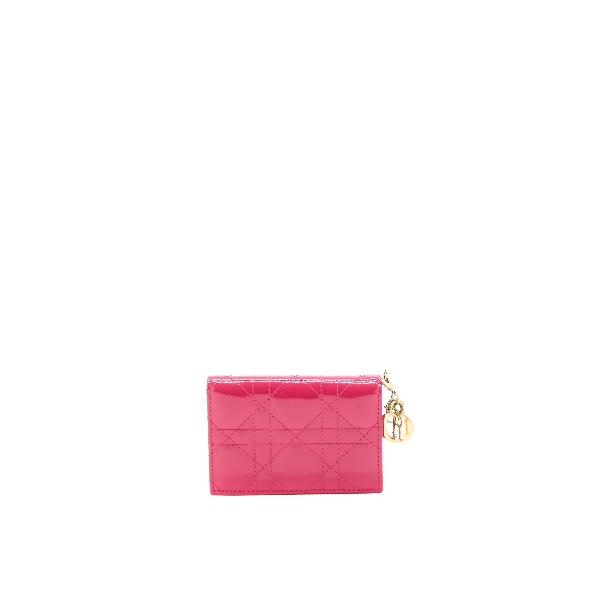 DIOR FLAP CARD HOLDER PATENT CALFSKIN PINK GHW