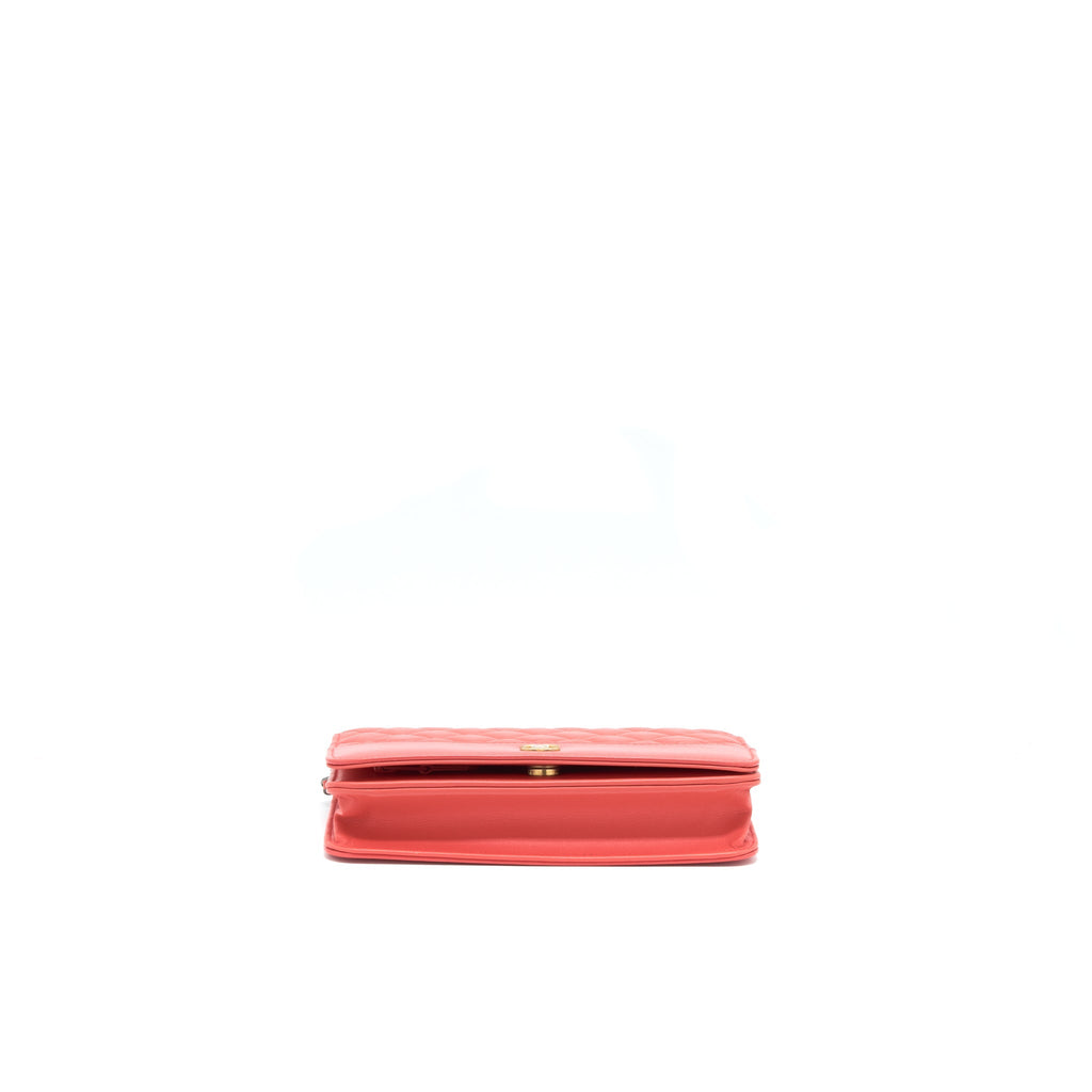CHANEL WALLET ON CHAIN CORAL PINK DOUBLE COLOUR HARDWARE