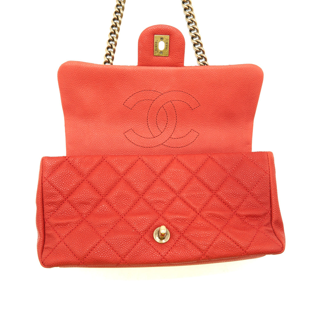 CHANEL TOP HANDLE RECTANGULAR FLAP BAG GRAINED CALFSKIN RED GHW