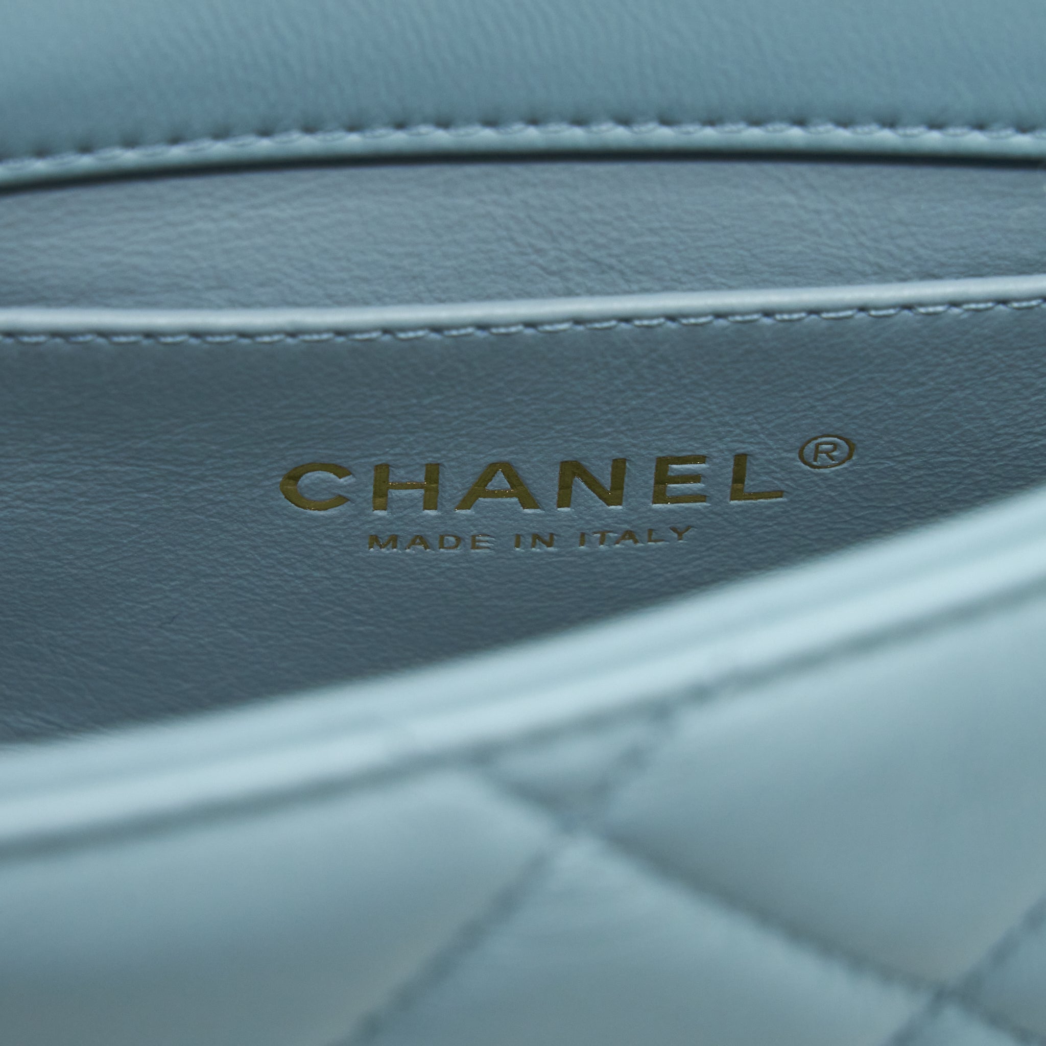 CHANEL 22P SEASONAL MINI SQUARE FLAP BAG LAMBSKIN LIGHT BLUE GHW