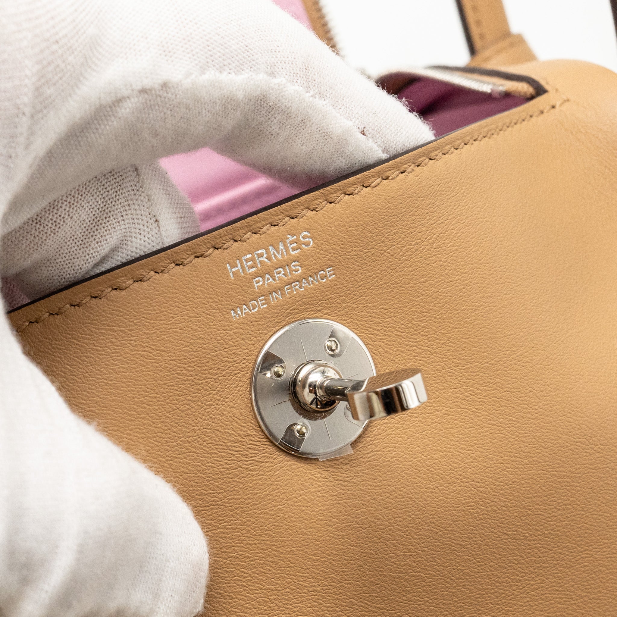 HERMES MINI LINDY SWIFT CHAI / MAUVE SYLVESTRE SHW