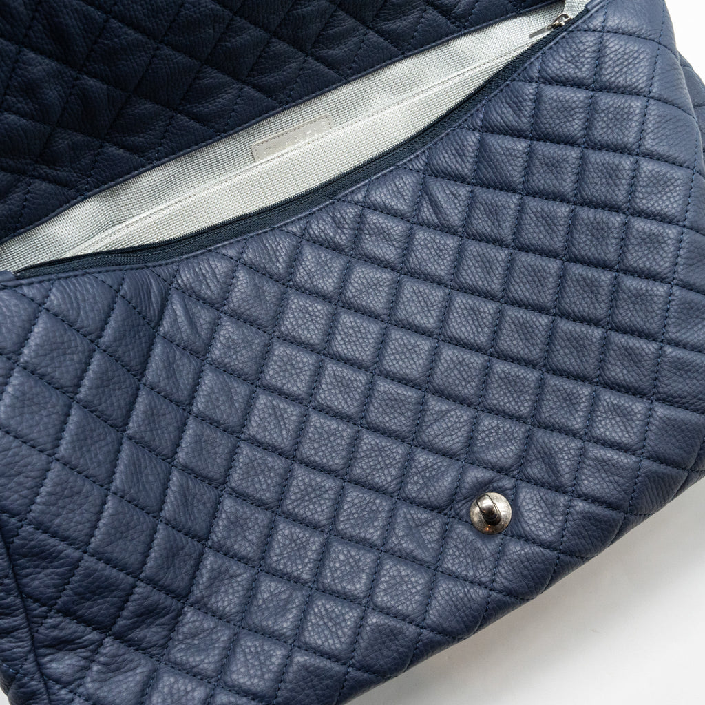 CHANEL XXL AIRLINE CLASSIC FLAP BAG GRAINED CALFSKIN DARK BLUE RUTHENIUM HARDWARE