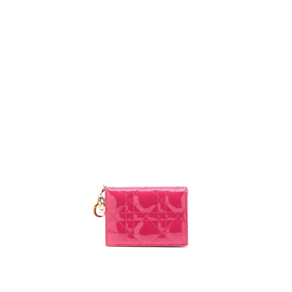 DIOR FLAP CARD HOLDER PATENT CALFSKIN PINK GHW