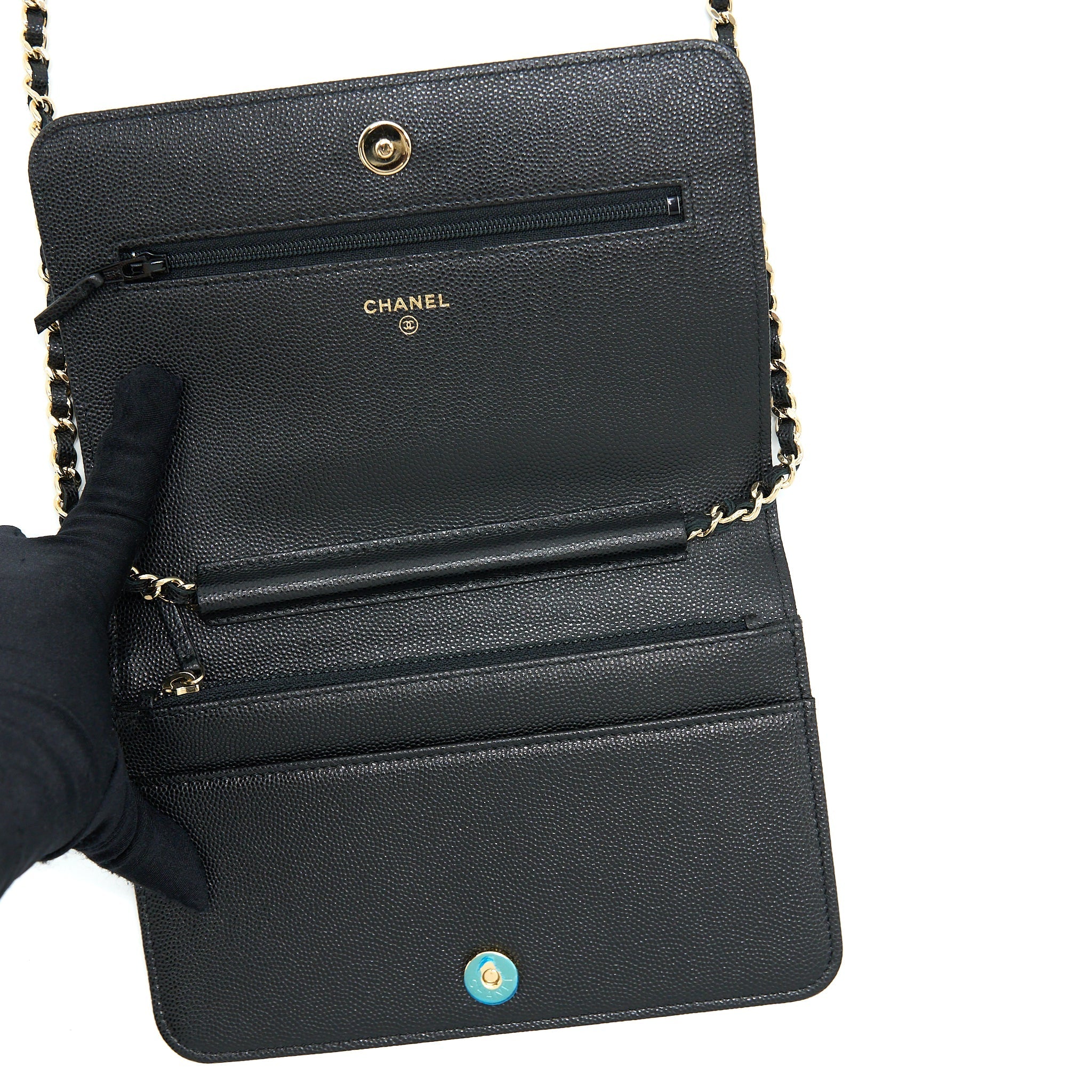 CHANEL BOY WALLET ON CHAIN CAVIAR BLACK LGHW