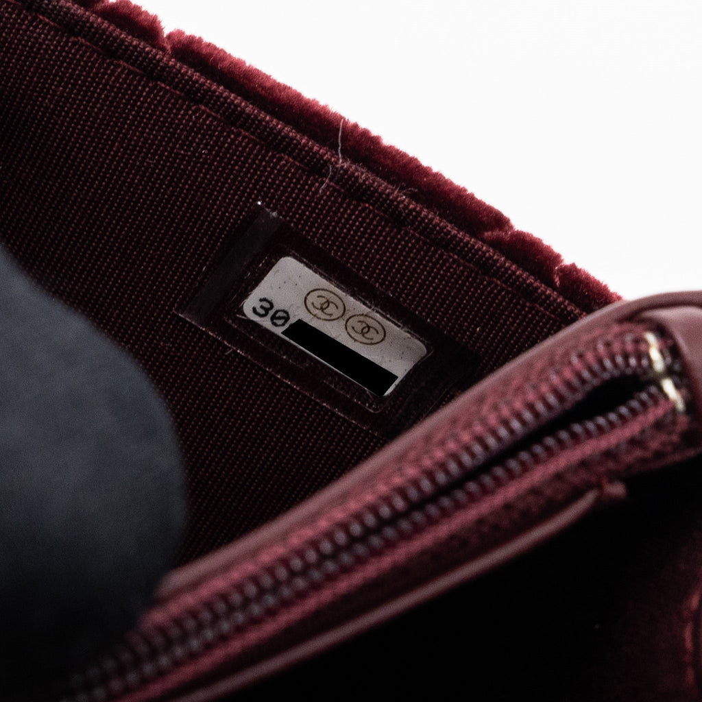CHANEL CRYSTAL PEARL CRUSH WALLET ON CHAIN VELVET BURGUNDY LGHW
