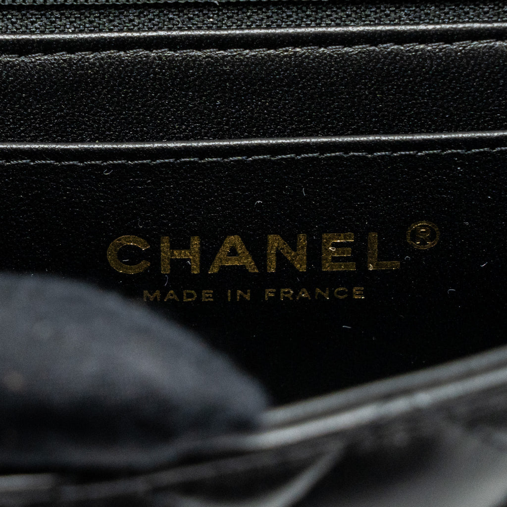 CHANEL TOP HANDLE MINI RECTANGULAR FLAP BAG LAMBSKIN BLACK LGHW (MICROCHIP )