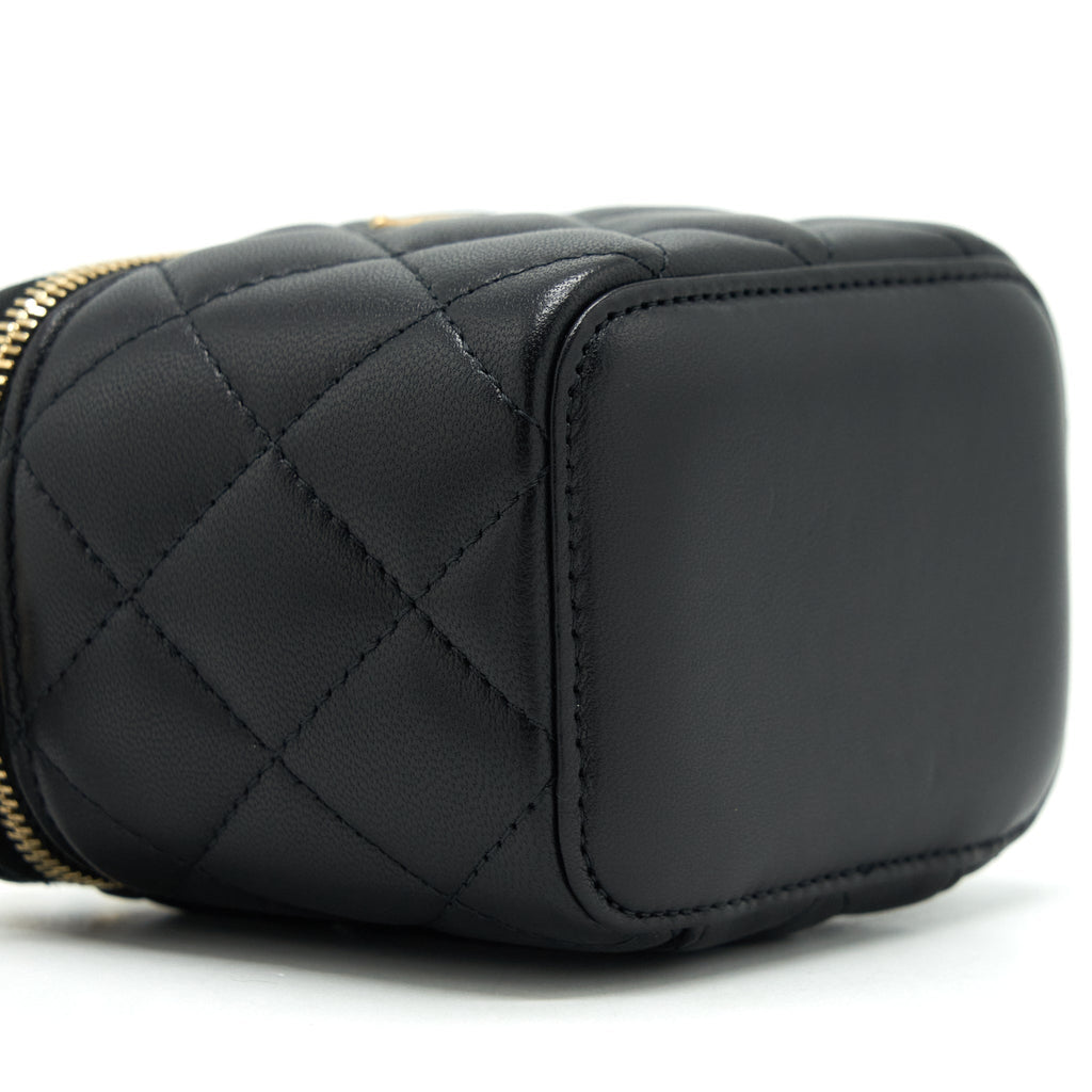 CHANEL PEARL CRUSH MINI VANITY WITH CHAIN LAMBSKIN BLACK GHW