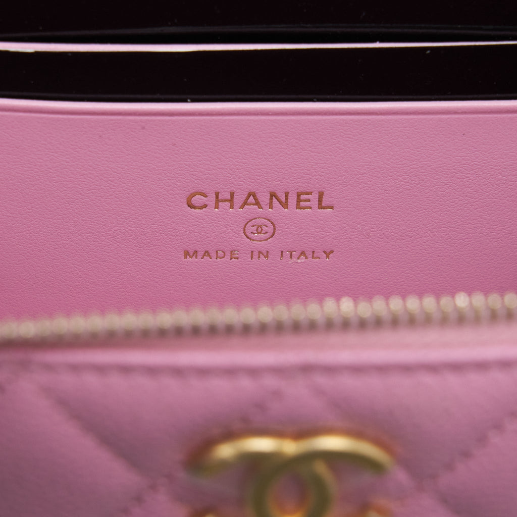 CHANEL 22S LETTER TOP HANDLE LONG VANITY WITH CHAIN CAVIAR NH622 PINK GHW