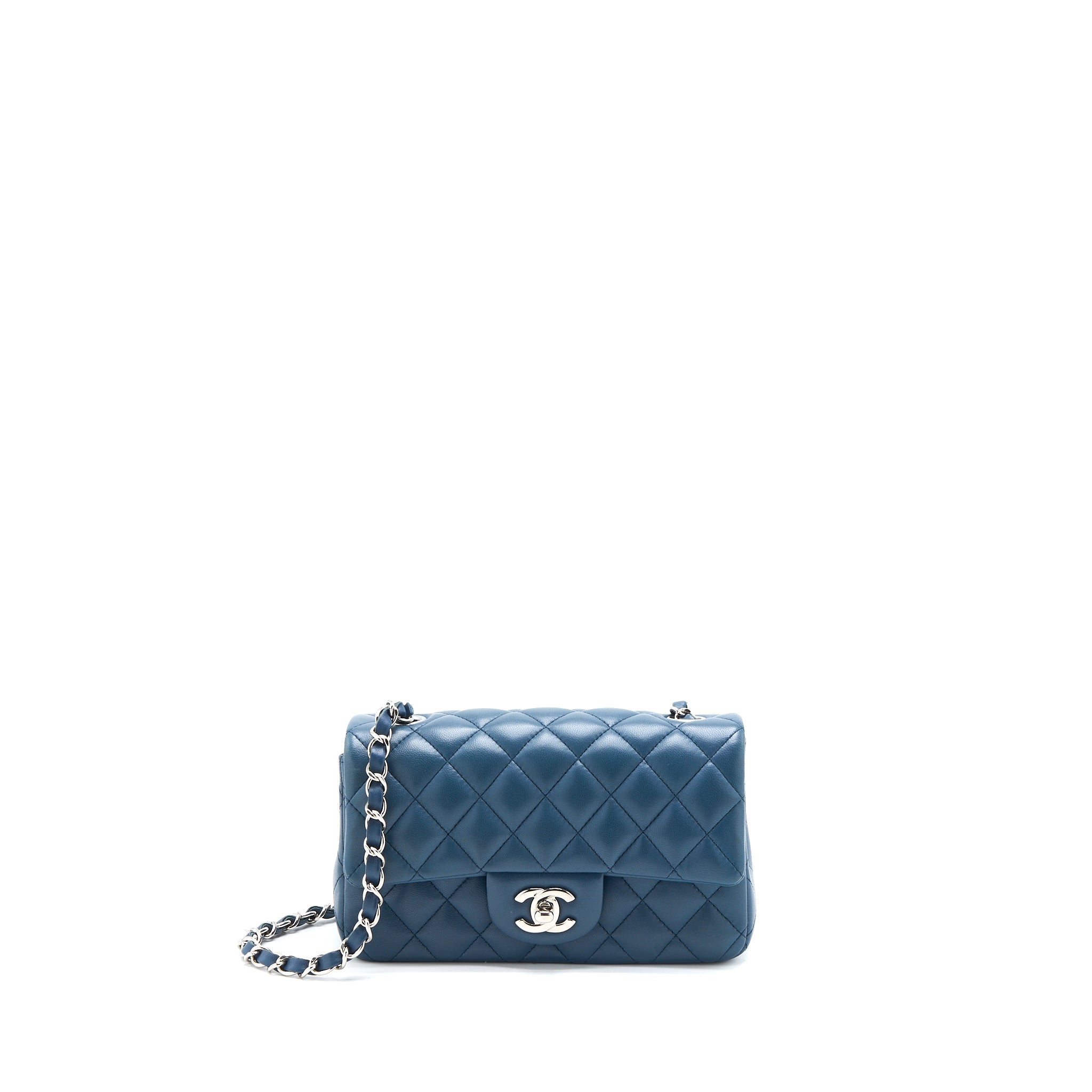CHANEL MINI RECTANGULAR FLAP BAG LAMBSKIN BLUE SHW