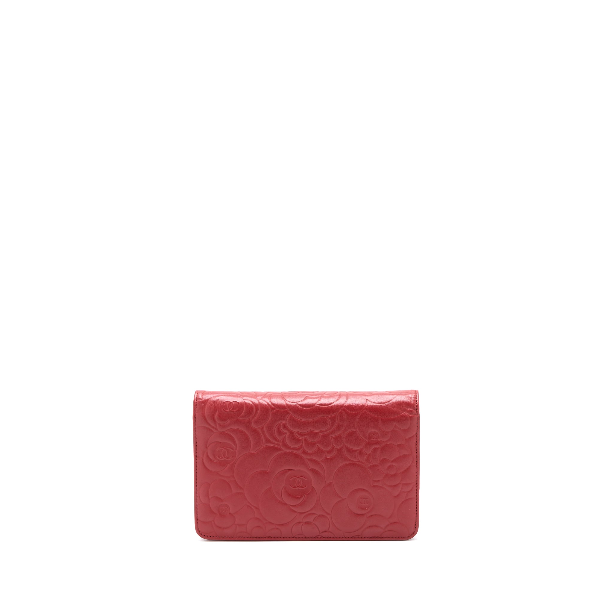 CHANEL CAMELLIA WALLET ON CHAIN LAMBSKIN RED SHW