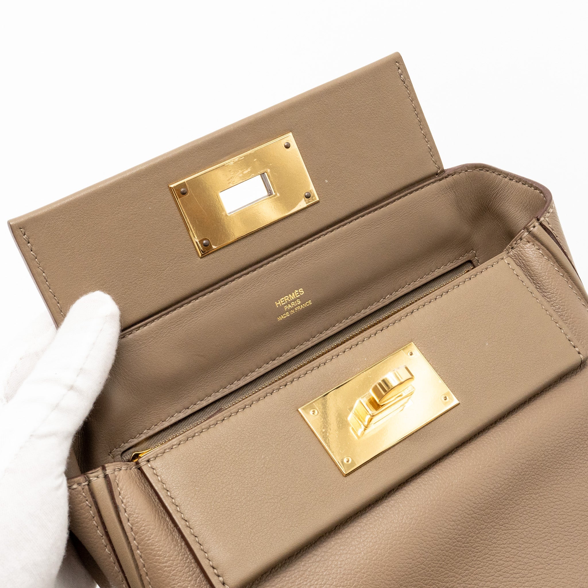 HERMES MINI 2424 24/24-21 BAG EVERCOLOR/SWIFT ETOUPE GHW