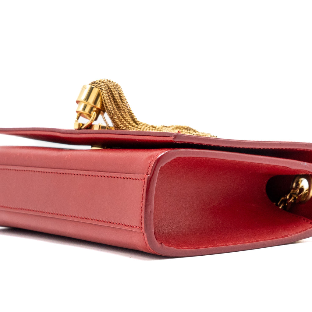 SAINT LAURENT/YSL SMALL KATE BAG TASSEL CALFSKIN RED GHW