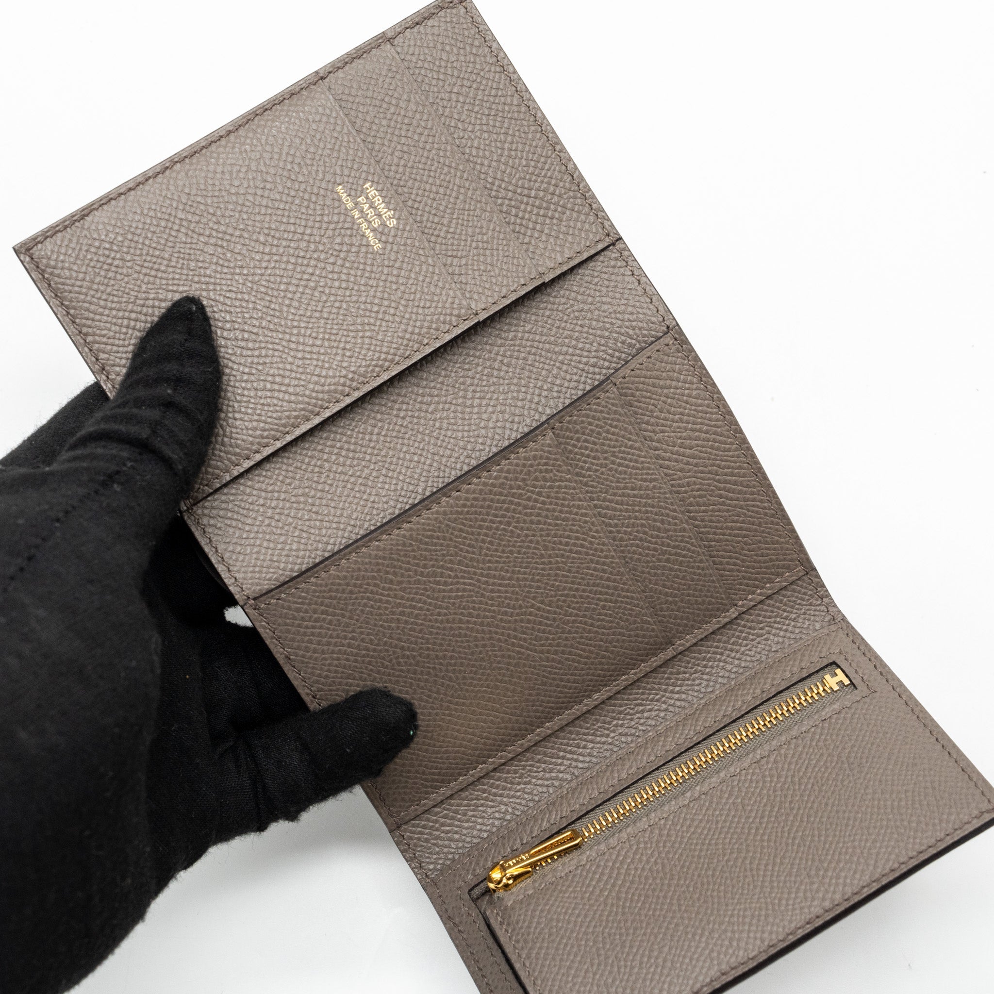 HERMES BEARN COMPACT WALLET EPSOM GRIS ETAIN RGHW