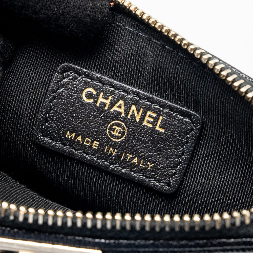 CHANEL SMALL BOY ZIP POUCH SHINY GRAINED CALFSKIN BLACK GHW