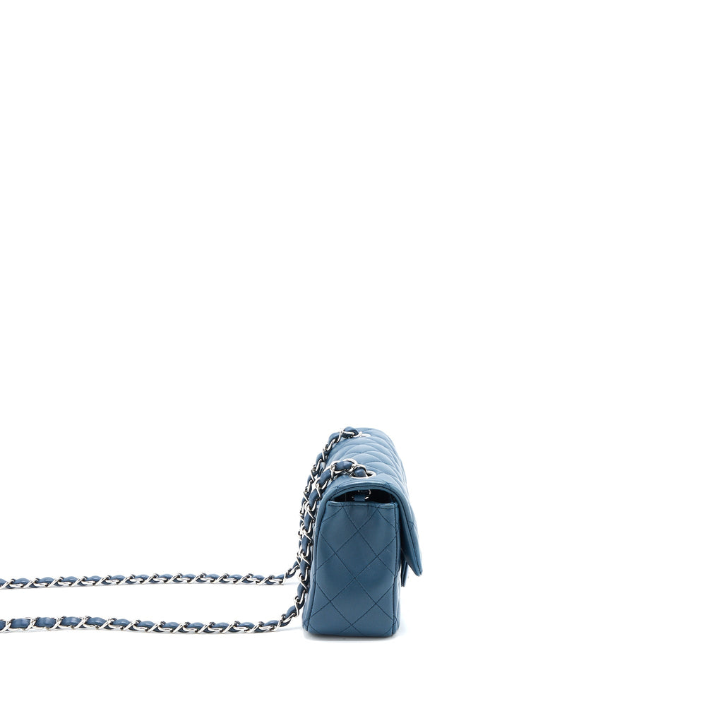 CHANEL MINI RECTANGULAR FLAP BAG LAMBSKIN BLUE SHW