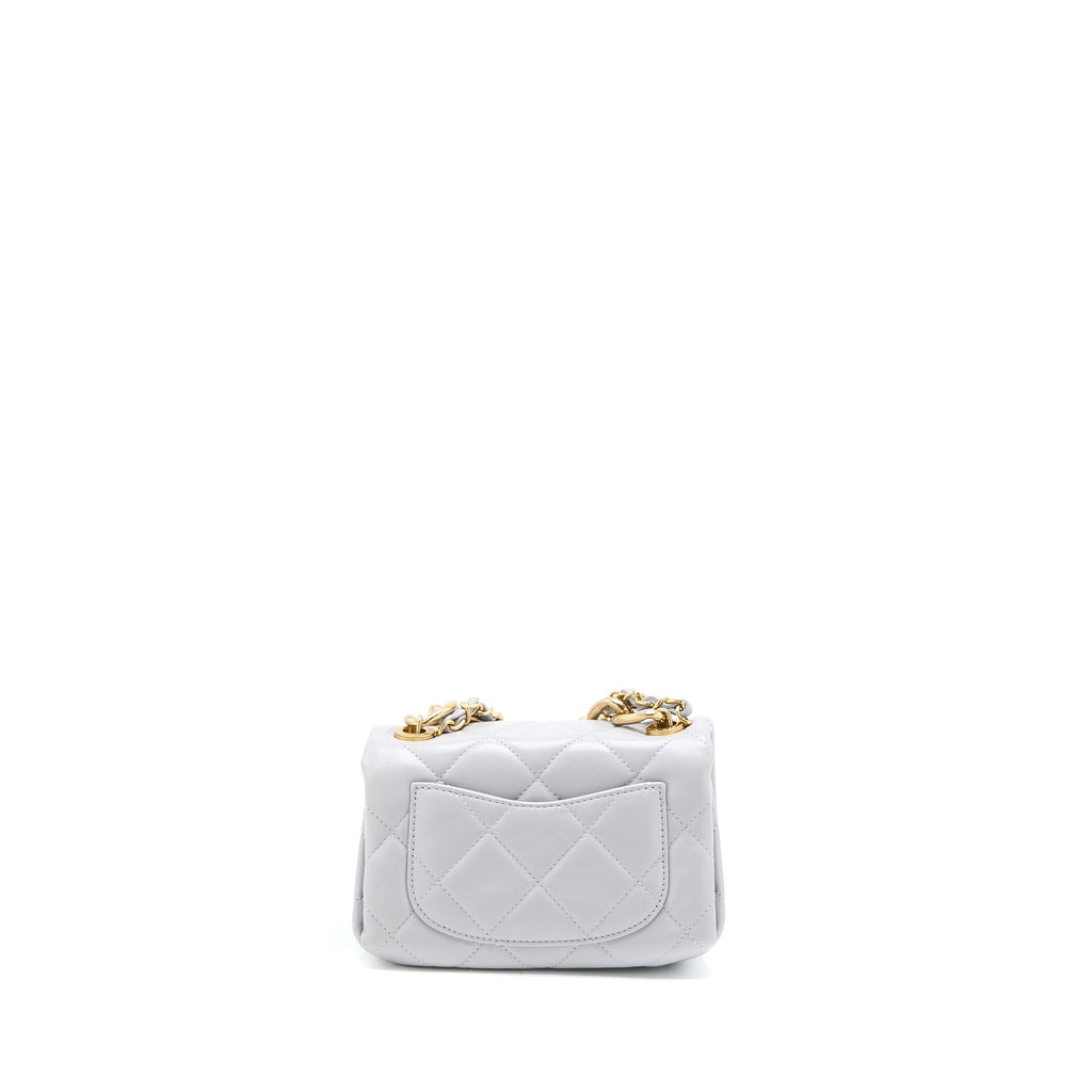 CHANEL QUILTED MINI FLAP BAG LAMBSKIN LIGHT GREY GHW (MICROCHIP)