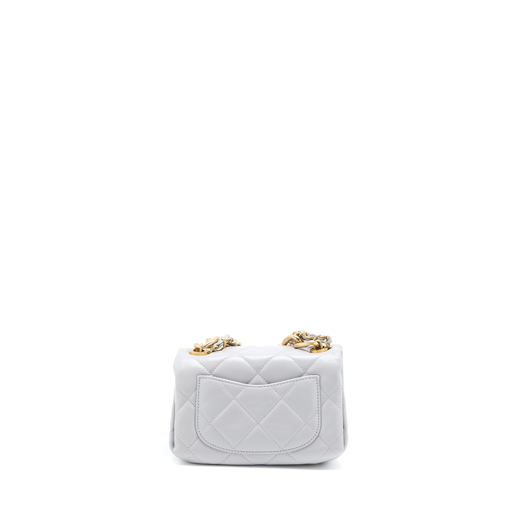CHANEL QUILTED MINI FLAP BAG LAMBSKIN LIGHT GREY GHW (MICROCHIP)
