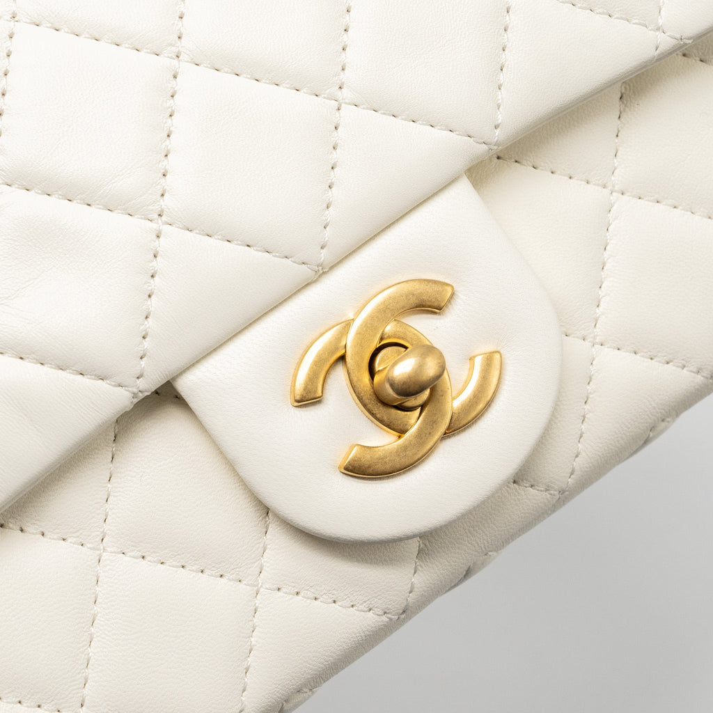 CHANEL 22C PEARL CRUSH MINI RECTANGULAR FLAP BAG LAMBSKIN WHITE GHW (MICROCHIP)
