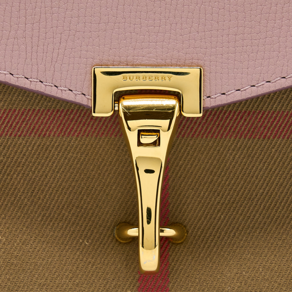 BURBERRY SMALL LEATHER AND HOUSE CHECK CROSSBODY BAG PALE ORCHID
