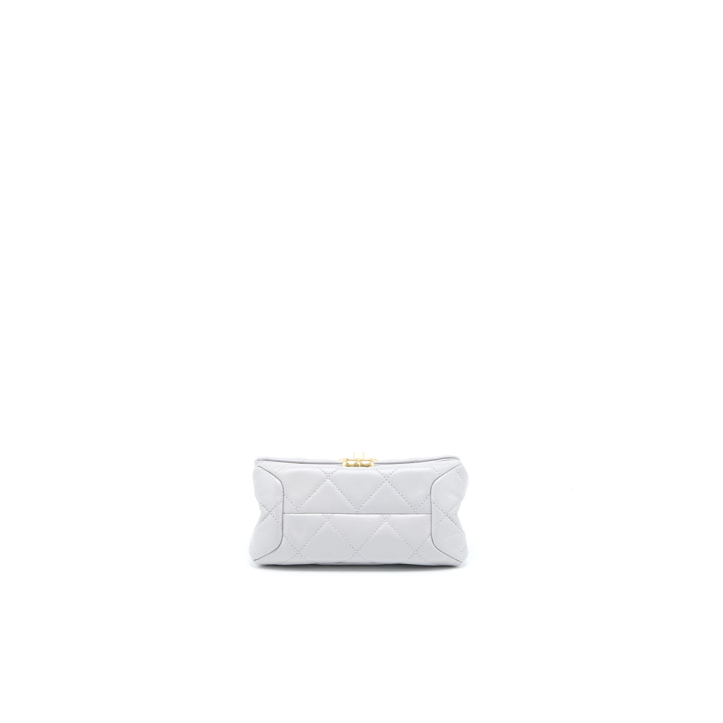 CHANEL QUILTED MINI FLAP BAG LAMBSKIN LIGHT GREY GHW (MICROCHIP)