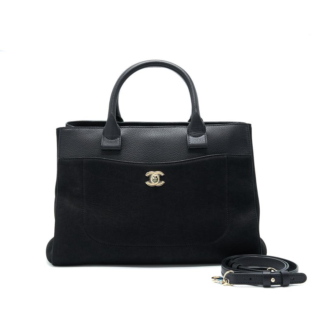 CHANEL SUEDE LEATHER TOTE BAG BLACK LGHW