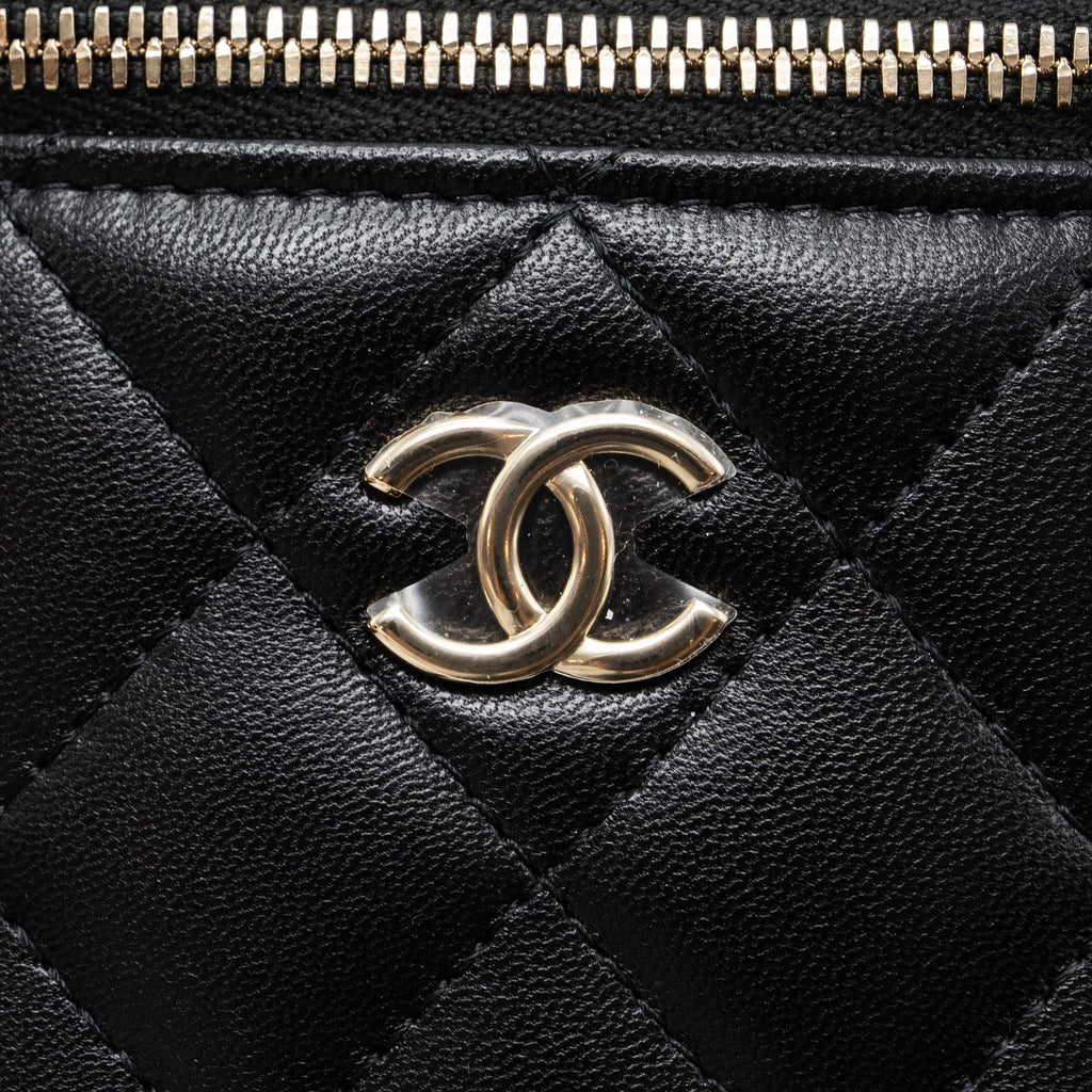 CHANEL TOP HANDLE MINI VANITY CASE WITH CHAINS LAMBSKIN BLACK LGHW