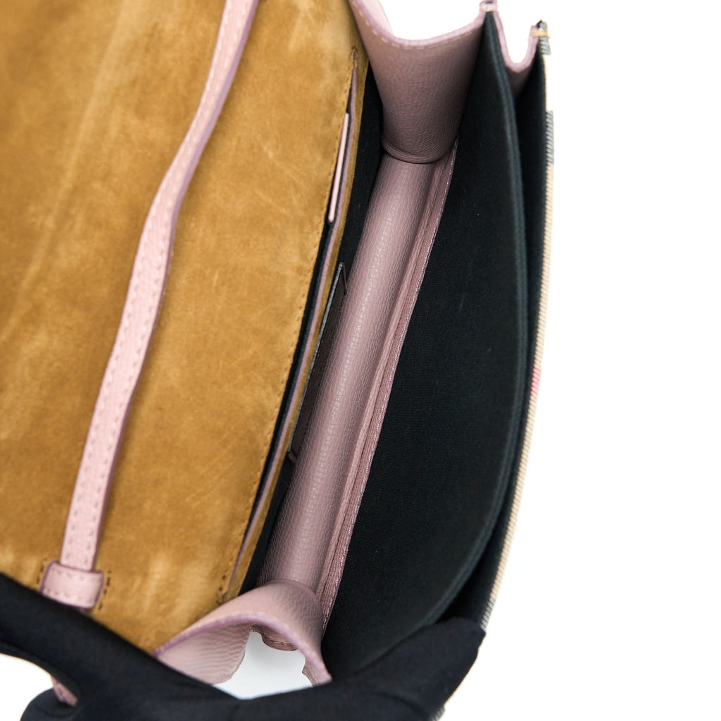 BURBERRY SMALL LEATHER AND HOUSE CHECK CROSSBODY BAG PALE ORCHID
