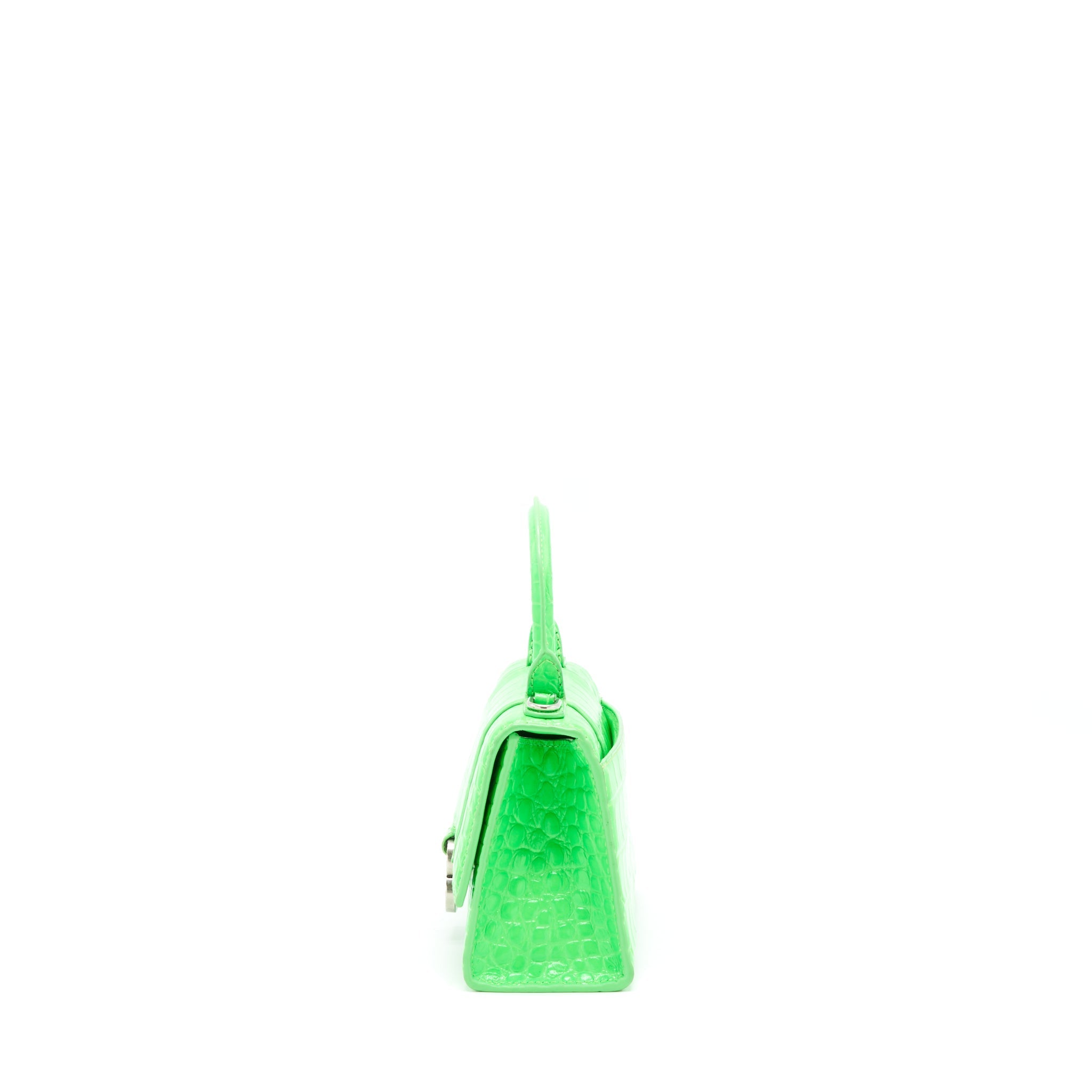 BALENCIAGA HOURGLASS XS CROC EMBOSSED CALFSKIN GREEN SHW